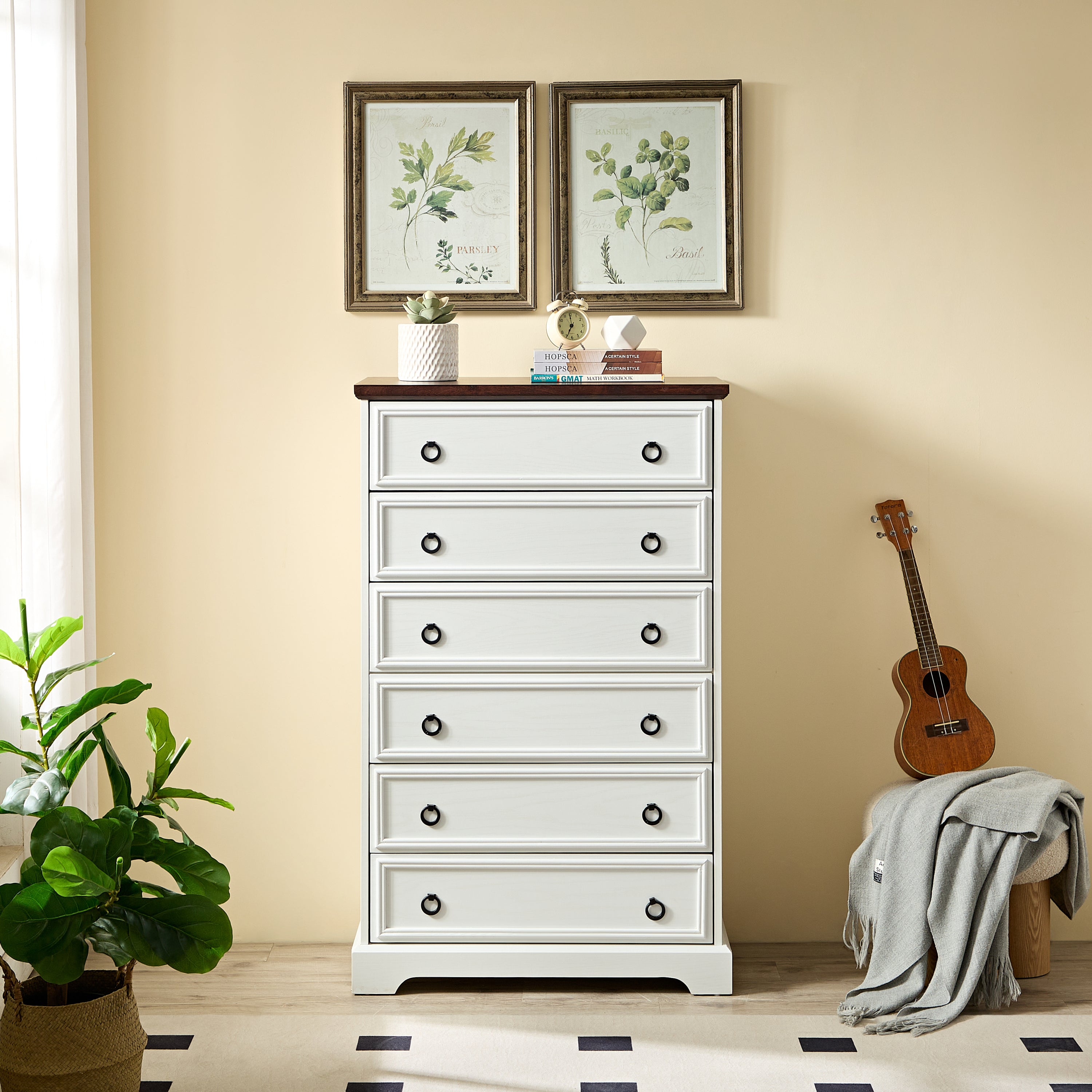 Modern 6 Drawer Dresser, Dressers for Bedroom, Tall Chest of Drawers Closet Organizers & Storage Clothes - Easy Pull Handle, Textured Borders Living Room, Hallway,L 29.53''*W15.75''*H48.03''White