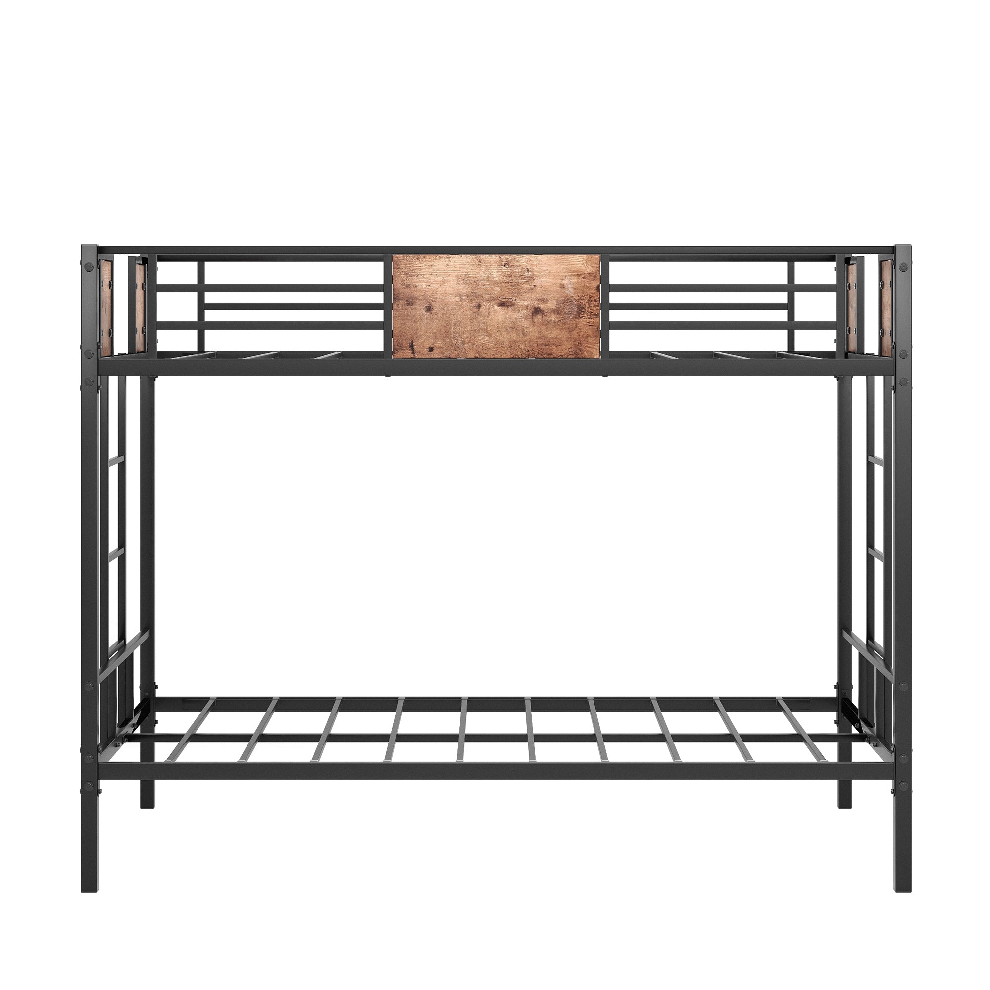 Bunk Bed Twin Over Twin Size Metal Bunk Bed with Ladder and Full-Length Guardrail, Metal Bunk Bed, Storage Space, No Box Spring Needed, Noise Free, Black