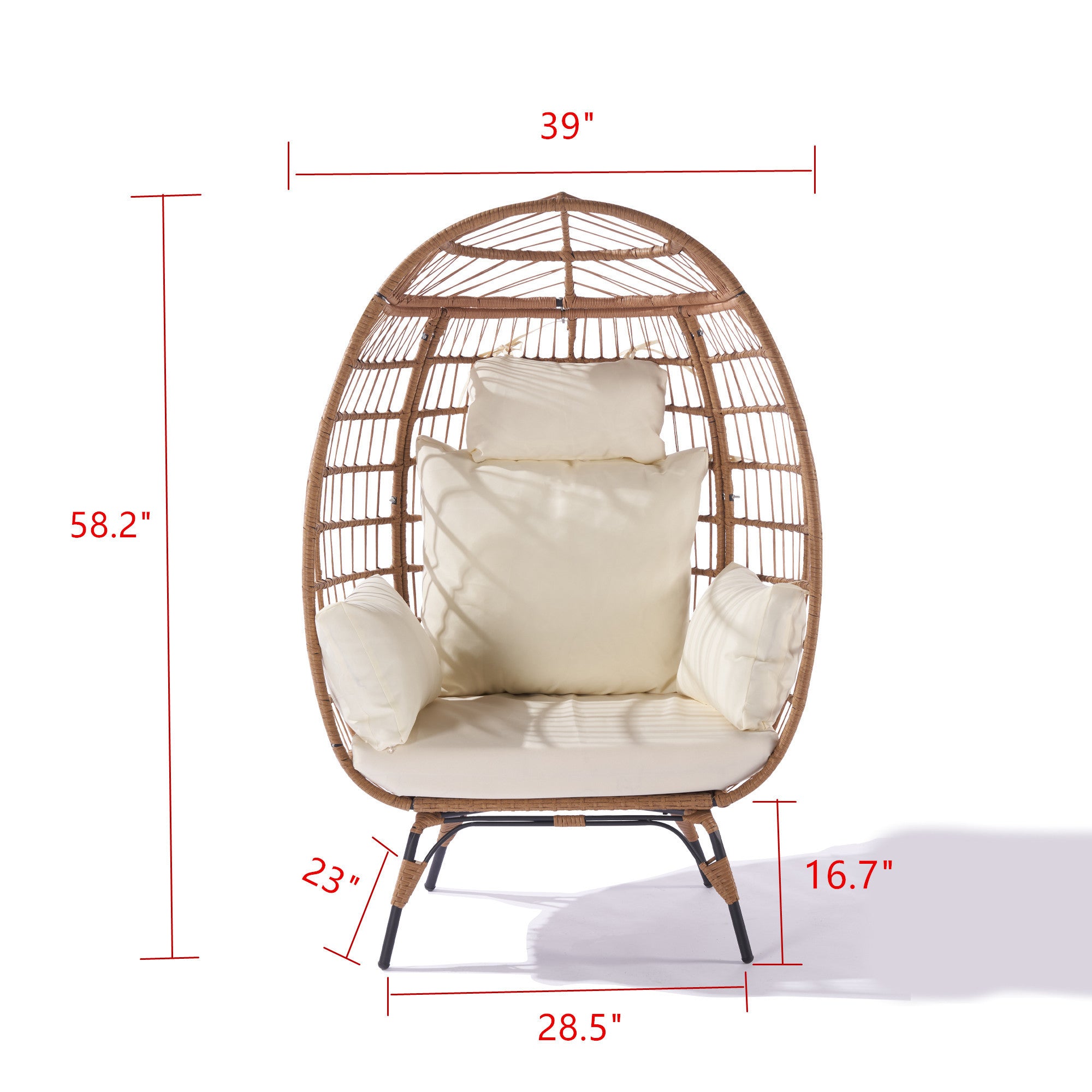 Wicker Egg Chair, Oversized Indoor Outdoor Lounger for Patio, Backyard, Living Room w/ 5 Cushions, Steel Frame,\
