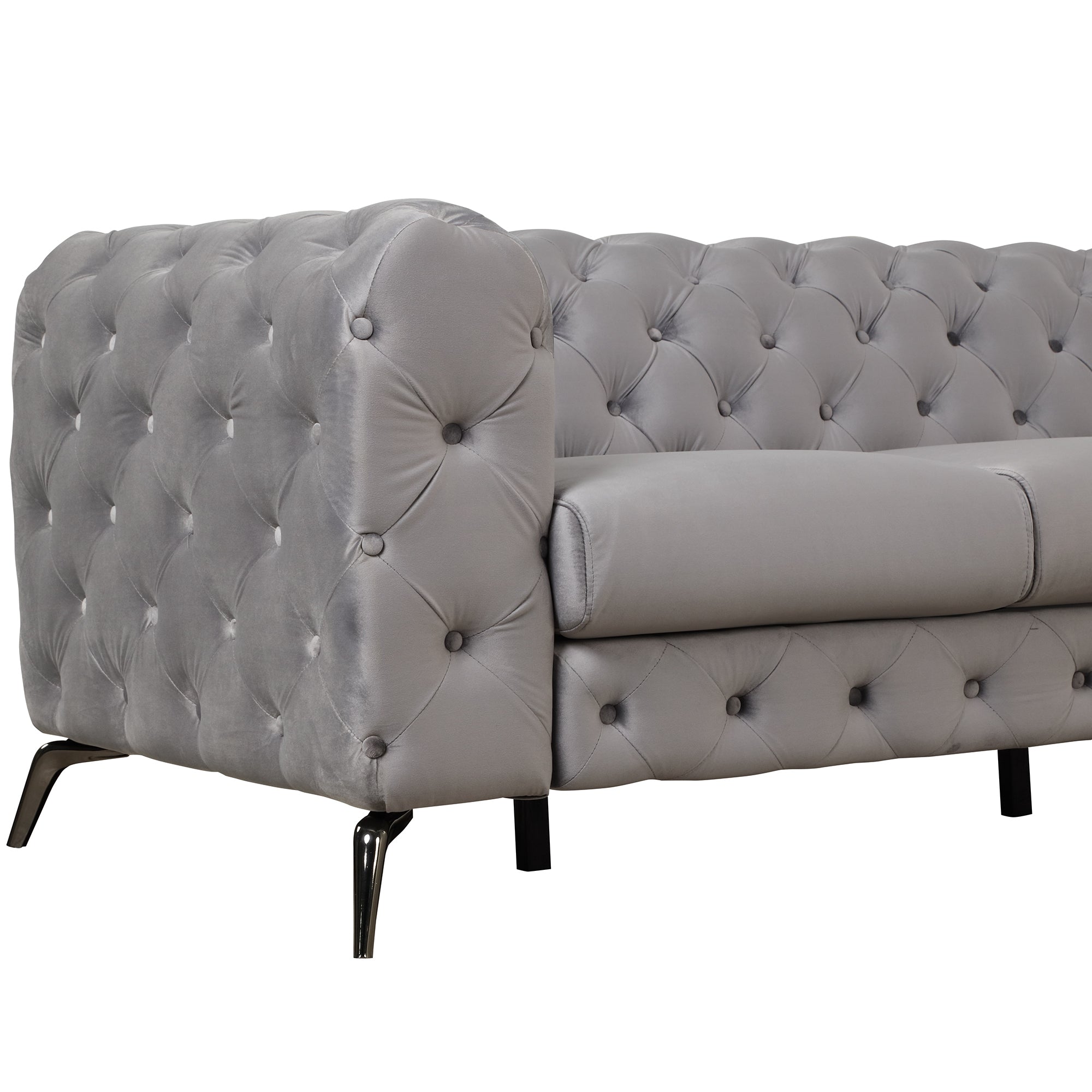 85.5" Velvet Upholstered Sofa with Sturdy Metal Legs,Modern Sofa Couch with Button Tufted Back, 3 Seater Sofa Couch for Living Room,Apartment,Home Office,Gray