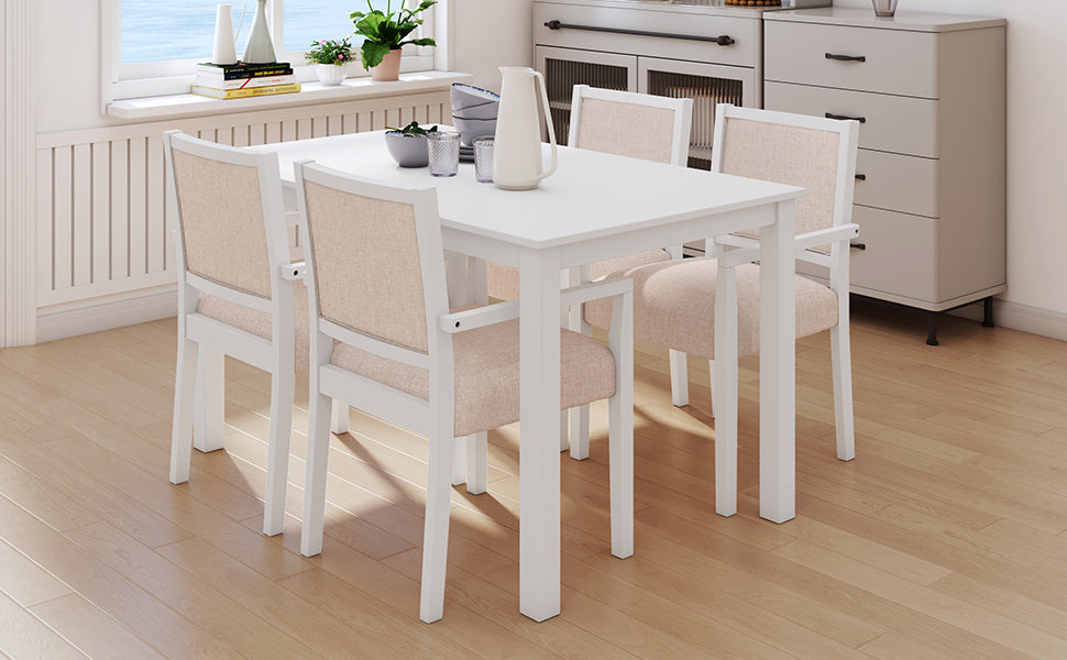 TOPMAX Wood 5-Piece Dining Table Set with 4 Arm Upholstered Dining Chairs,Beige