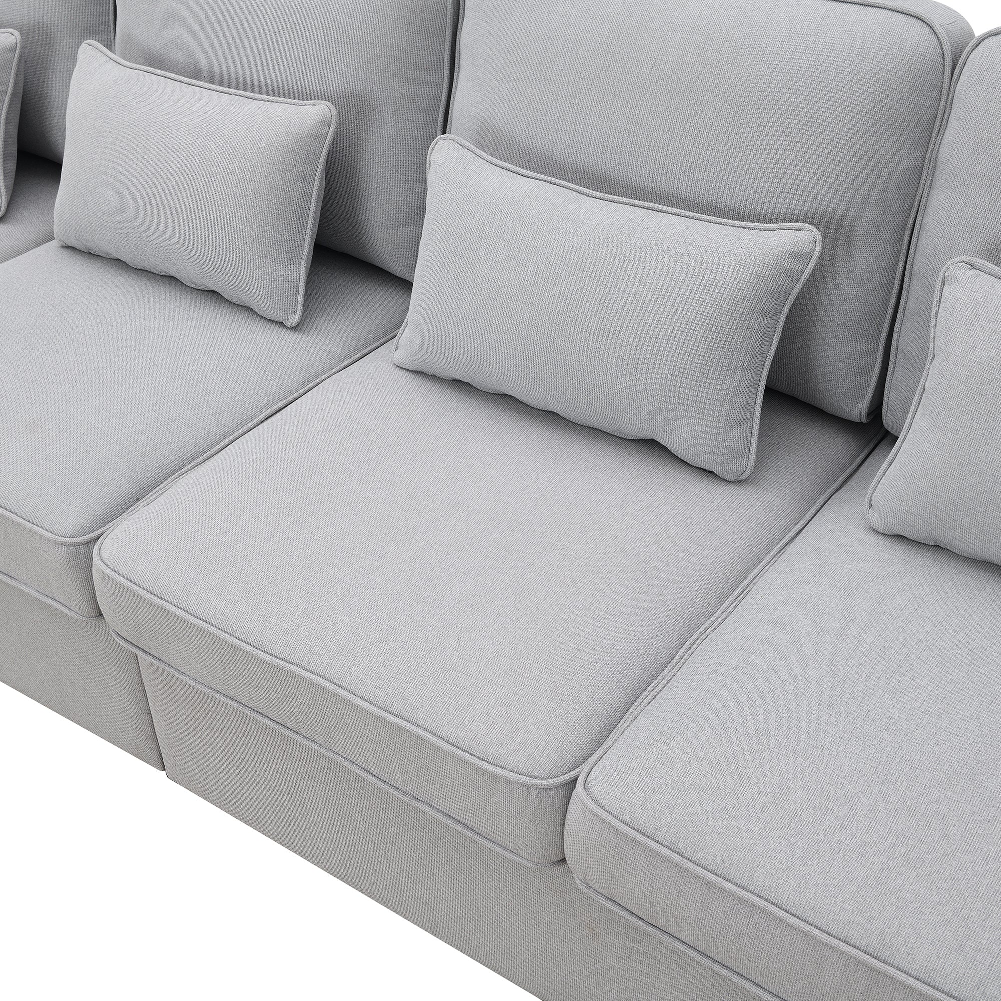 [VIDEO provided] [New] 104" 4-Seater Modern Linen Fabric Sofa with Armrest Pockets and 4 Pillows,Minimalist Style Couch for Living Room, Apartment, Office,3 Colors