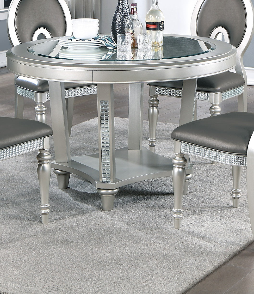 Formal Traditional Dining Table Round Table Silver Hue Glass Top 1pc Dining Table Dining Room Furniture
