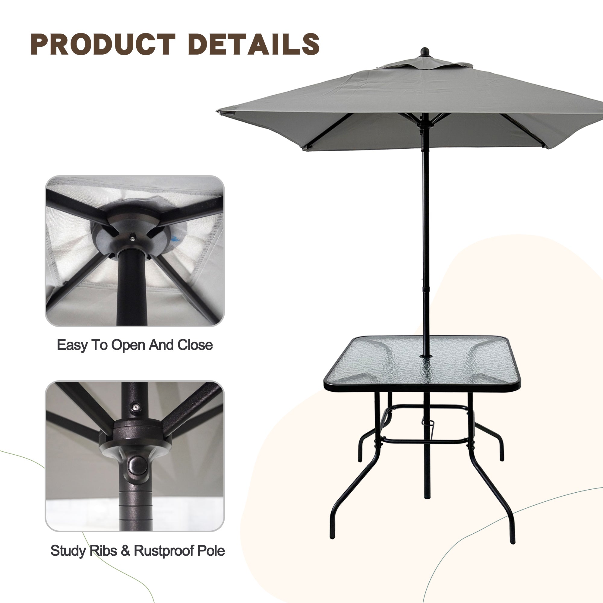 Outdoor Patio Dining Set for 4 People, Metal Patio Furniture Table and Chair Set with Umbrella, Black