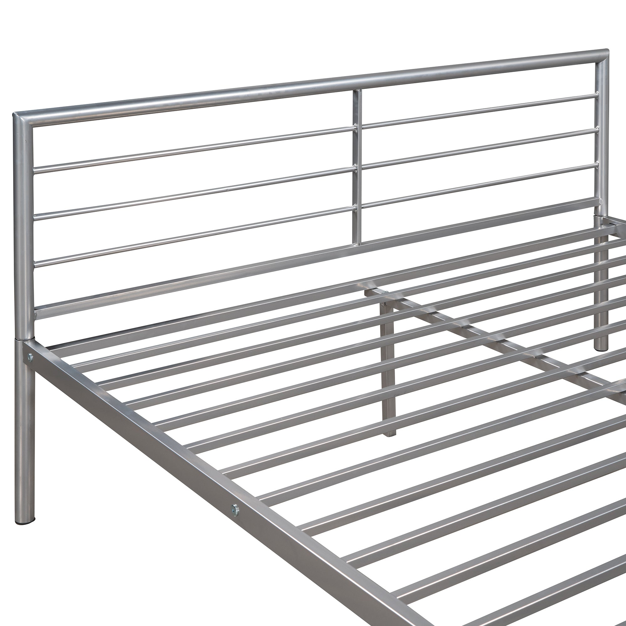Twin Over Full Metal Bunk Bed with Desk, Ladder and Quality Slats for Bedroom, Metallic Silver（OLD SKU :LP000092AAN）