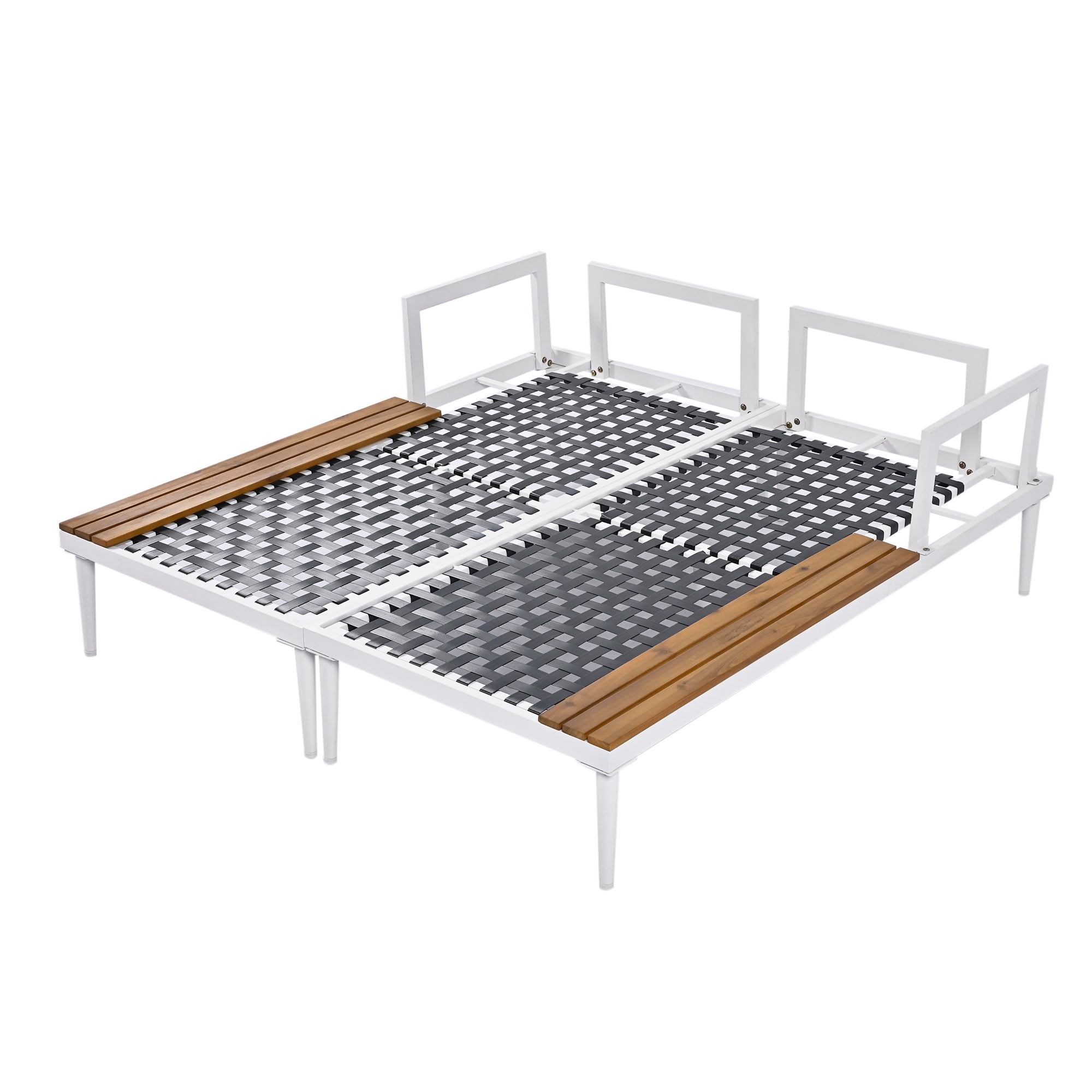 TOPMAX Modern Outdoor Daybed Patio Metal Daybed with Wood Topped Side Spaces for Drinks, 2 in 1 Padded Chaise Lounges for Poolside, Balcony, Deck, Beige