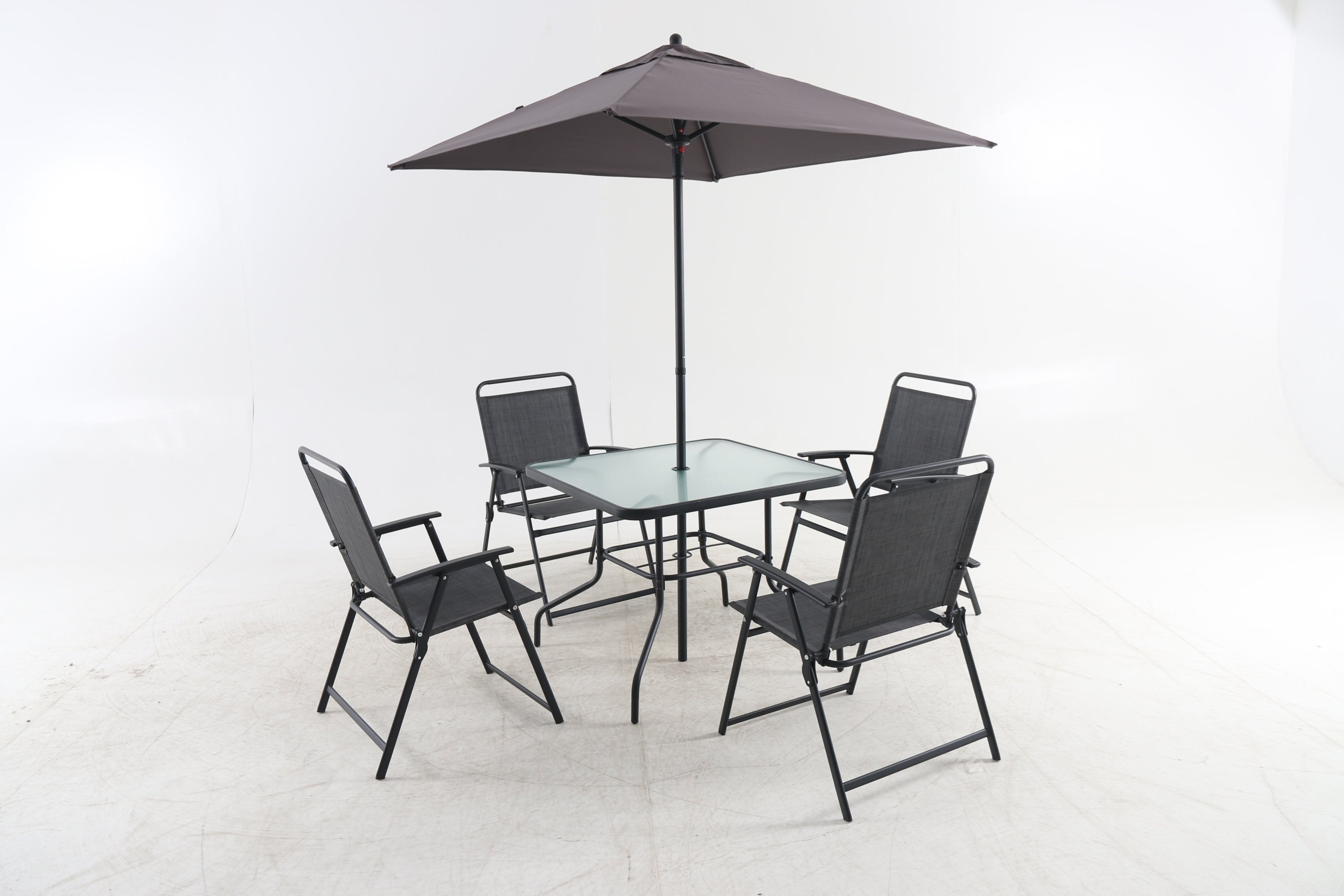 Outdoor Patio Dining Set for 4 People, Metal Patio Furniture Table and Chair Set with Umbrella, Black