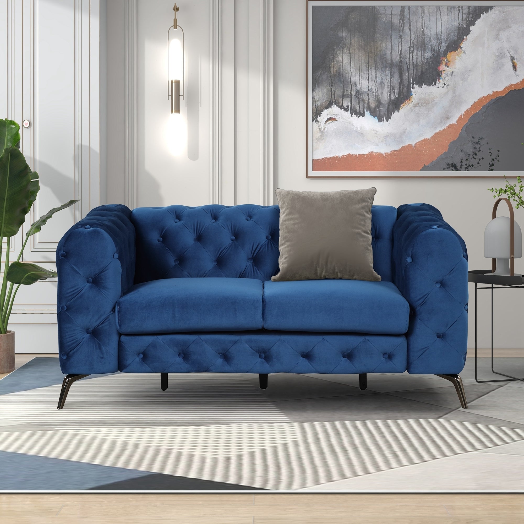Modern 3-Piece Sofa Sets with Sturdy Metal Legs,Velvet Upholstered Couches Sets Including Three Seat Sofa, Loveseat and Single Chair for Living Room Furniture Set,Blue