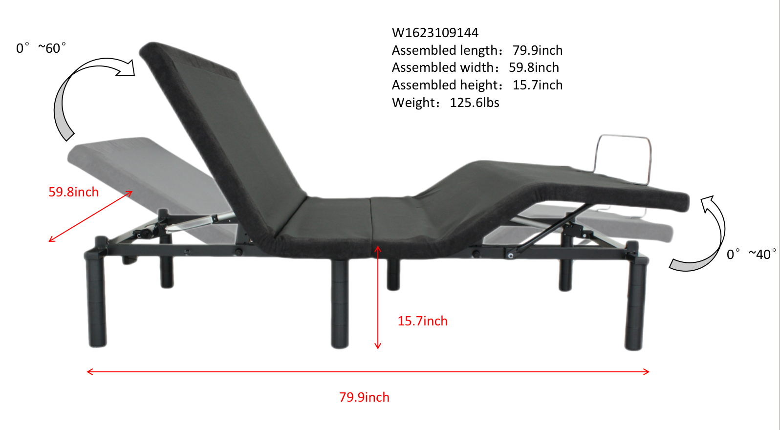 HOT DEAL Adjustable Bed Base Electric Bed Frame with Remote Control Folding Design -
