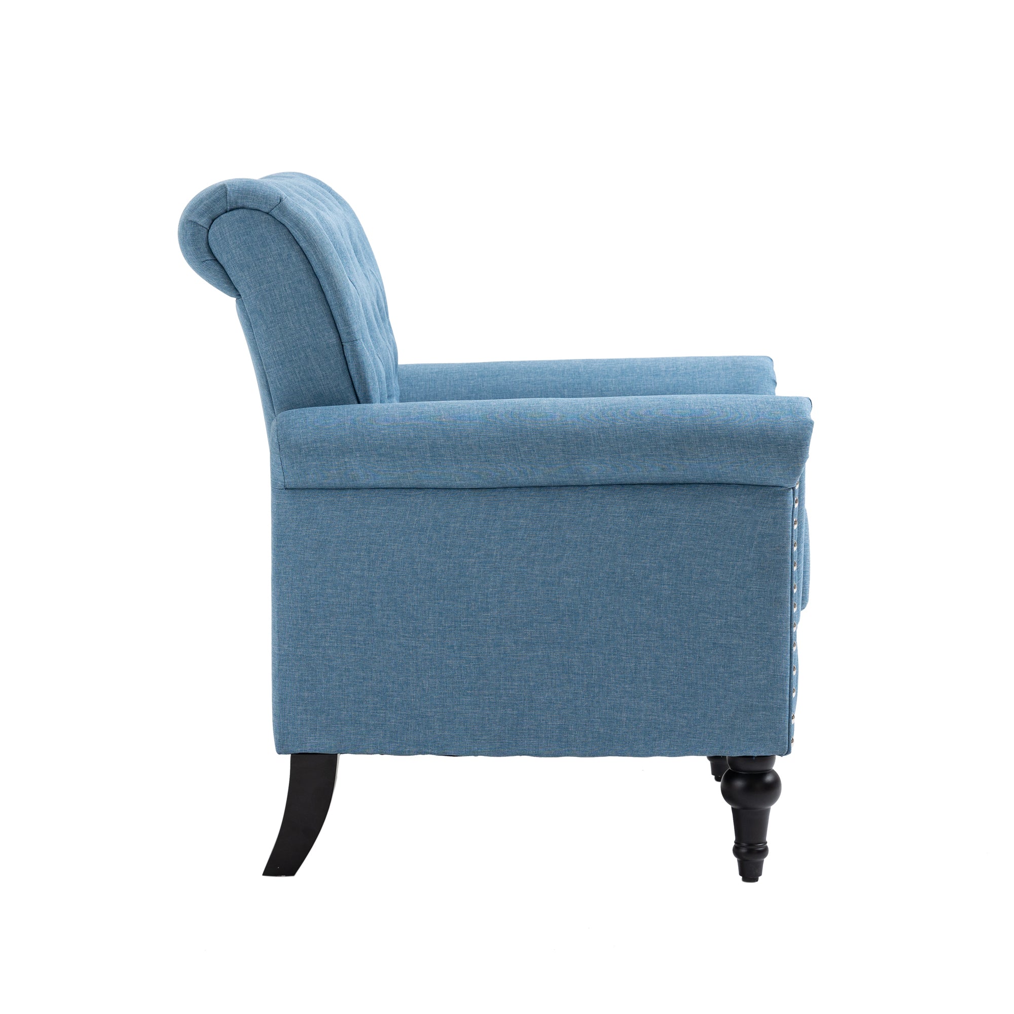Mid-Century Modern Accent Chair, Linen Armchair w/Tufted Back/Wood Legs, Upholstered Lounge Arm Chair Single Sofa for Living Room Bedroom,Light Blue