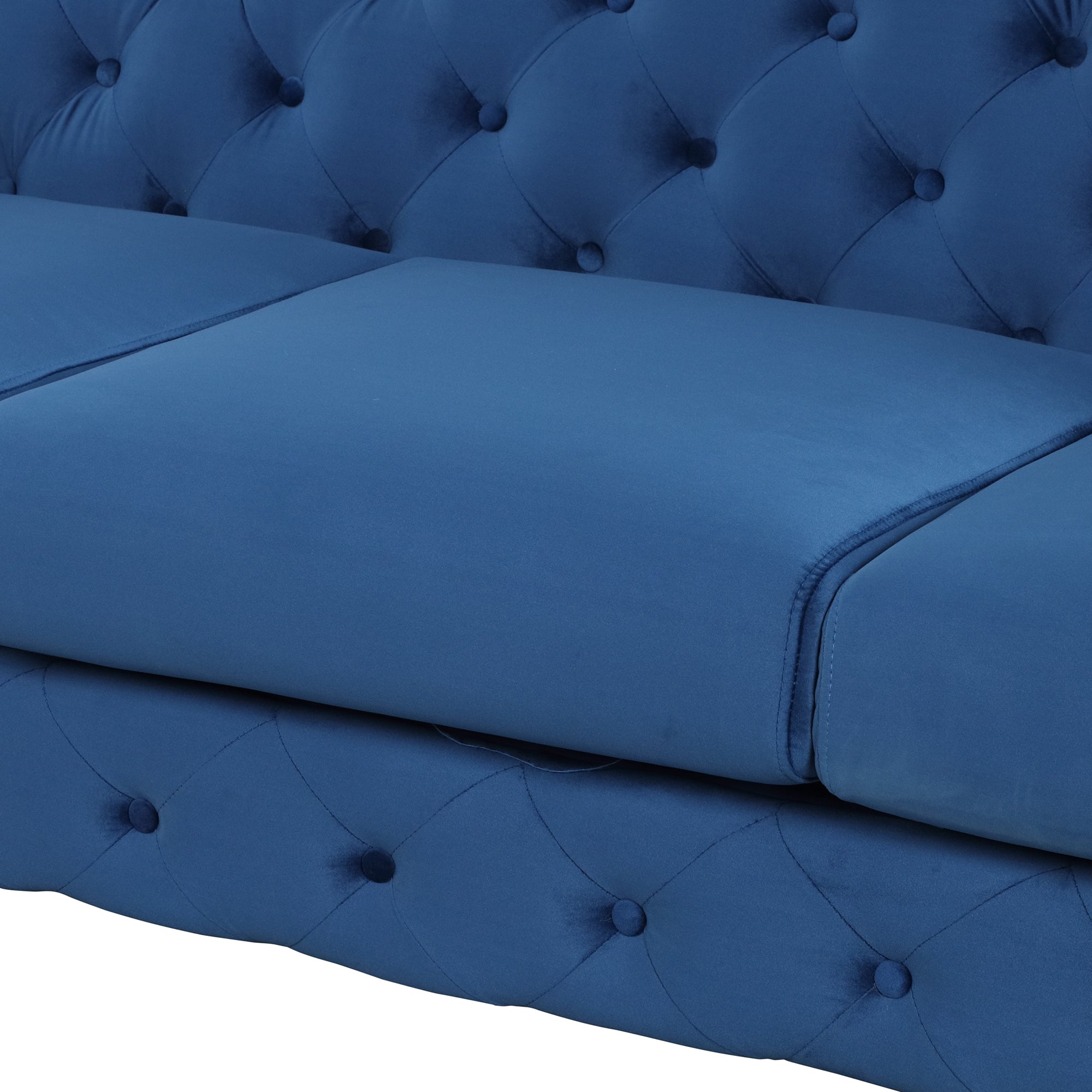85.5" Velvet Upholstered Sofa with Sturdy Metal Legs,Modern Sofa Couch with Button Tufted Back, 3 Seater Sofa Couch for Living Room,Apartment,Home Office,Blue