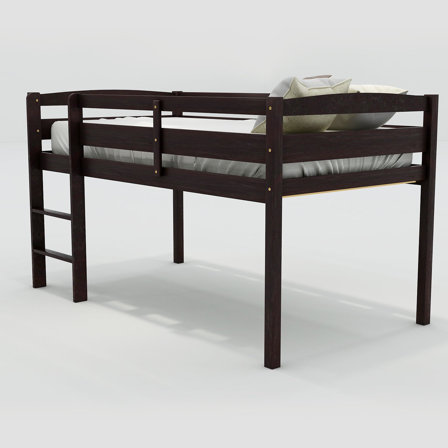 Twin Wood Loft Bed Low Loft Beds with Ladder,Twin,Espresso(OLD SKU :WF192082AAP)