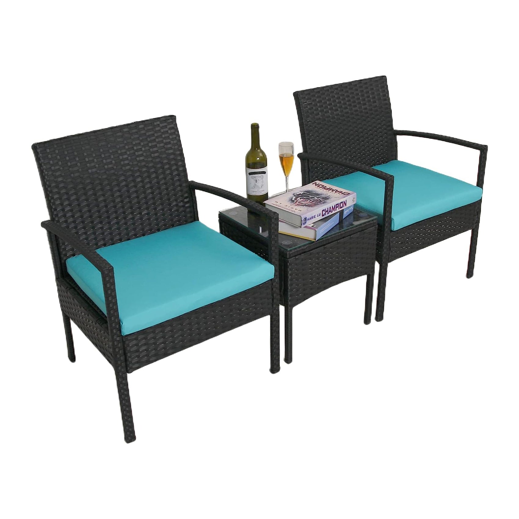 Outdoor Patio Furniture Set 3 Pieces Lakeblue Sectional Sofa Sets PE Rattan Patio Conversation Set with Coffee Tables