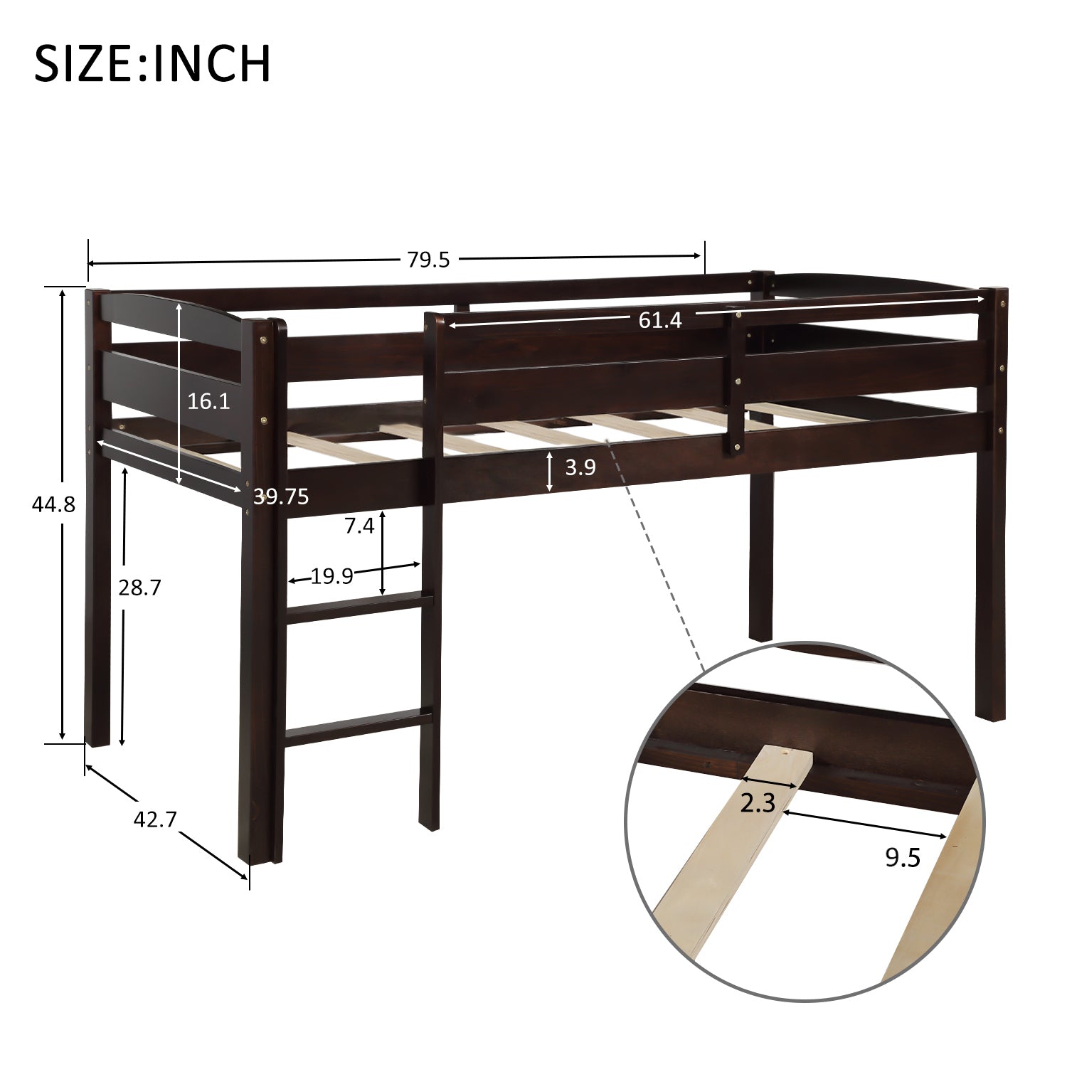 Twin Wood Loft Bed Low Loft Beds with Ladder,Twin,Espresso(OLD SKU :WF192082AAP)
