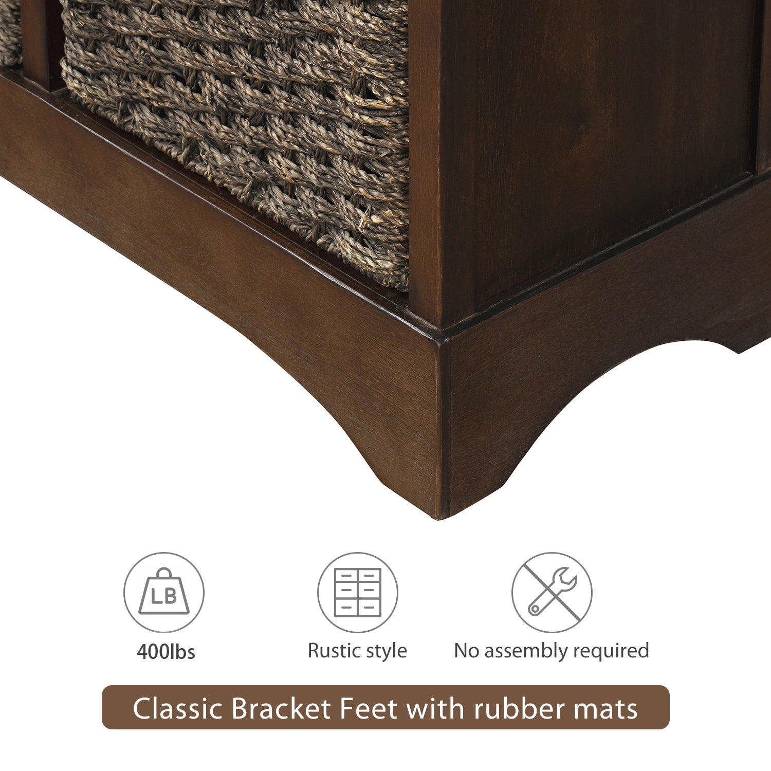 TREXM Rustic Storage Cabinet with Two Drawers and Four Classic Rattan Basket for Dining Room/Living Room (Espresso)