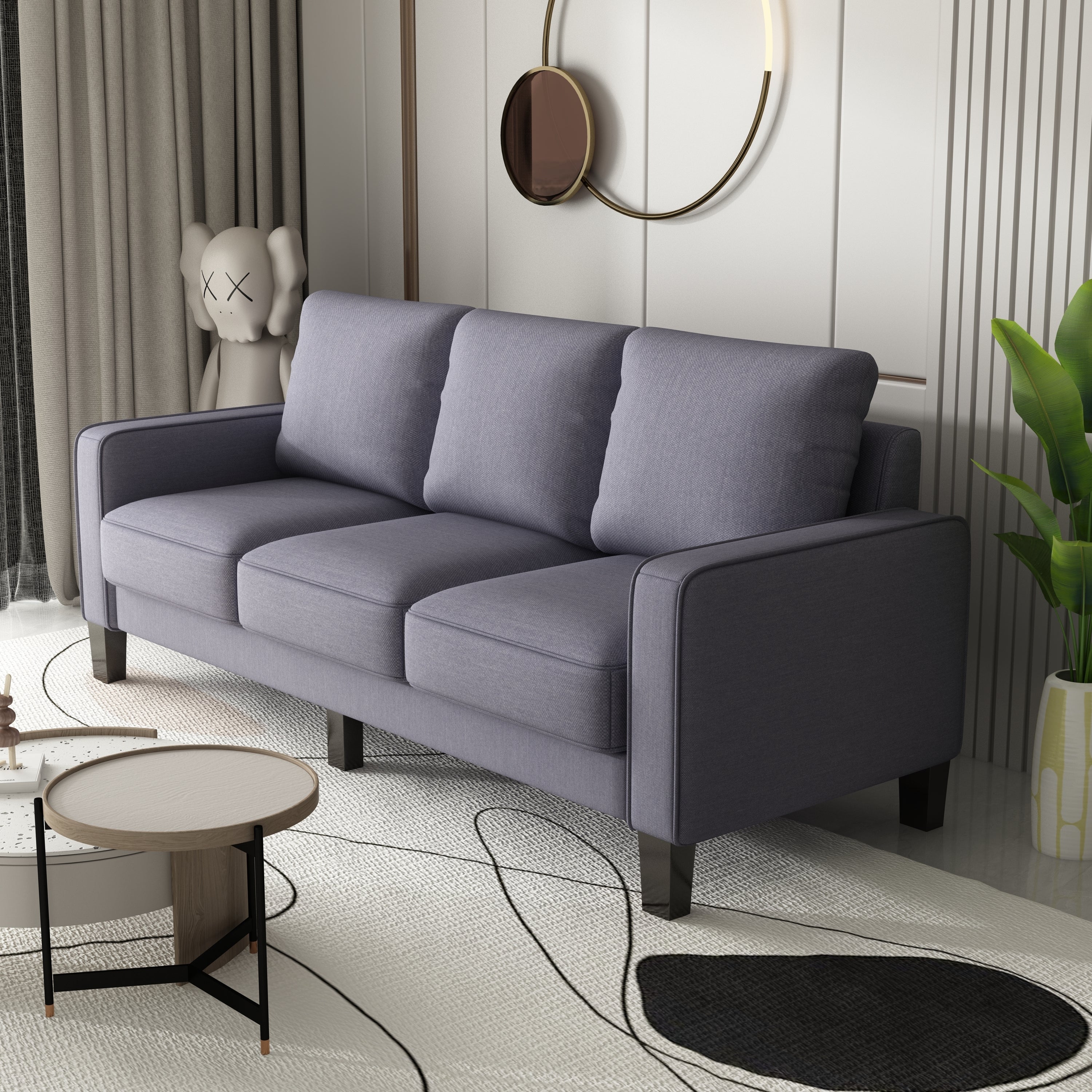 Modern Living Room Furniture Sofa in Dark Grey Fabric 2+3 Seat