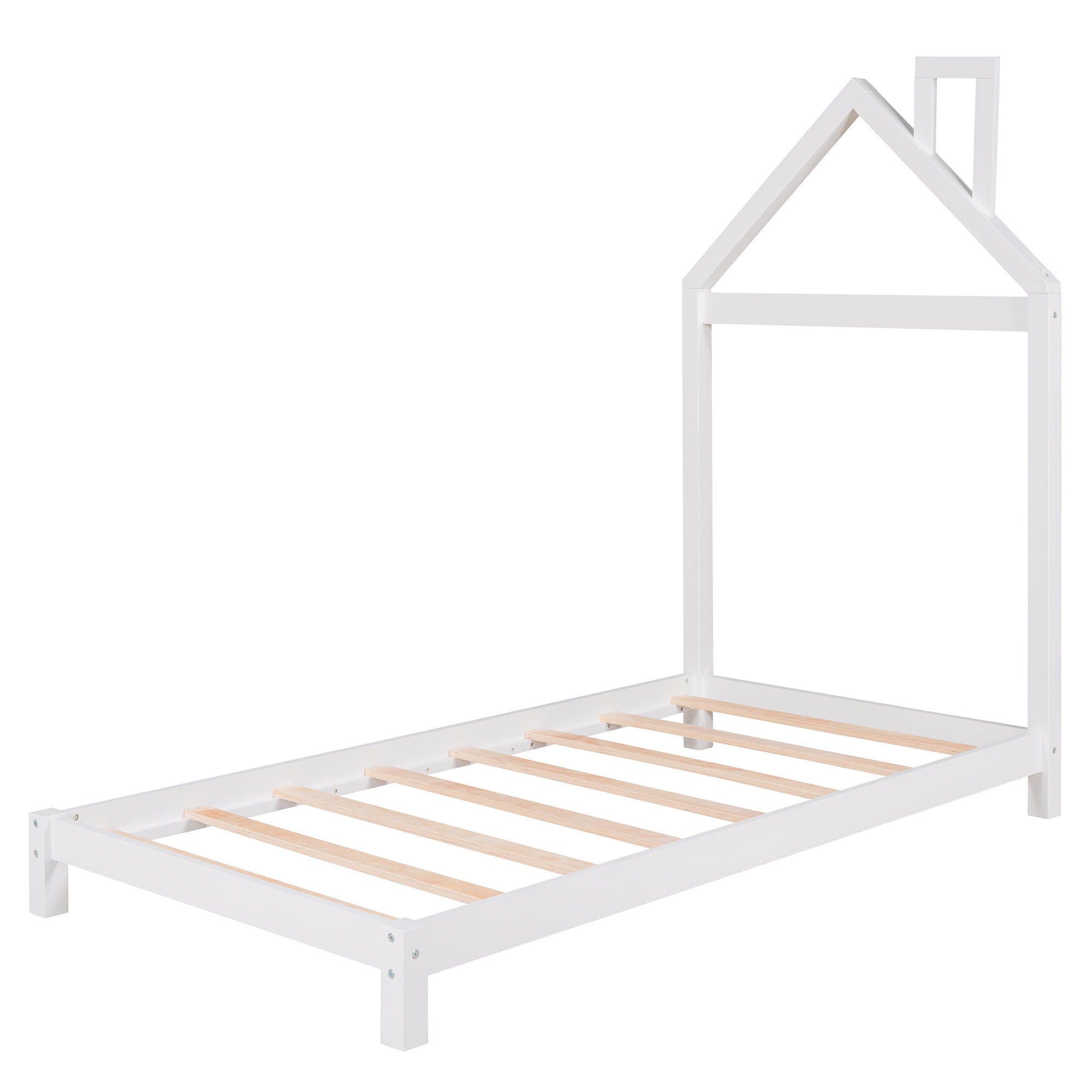 Twin Size Wood Platform Bed with House-shaped Headboard  (White)