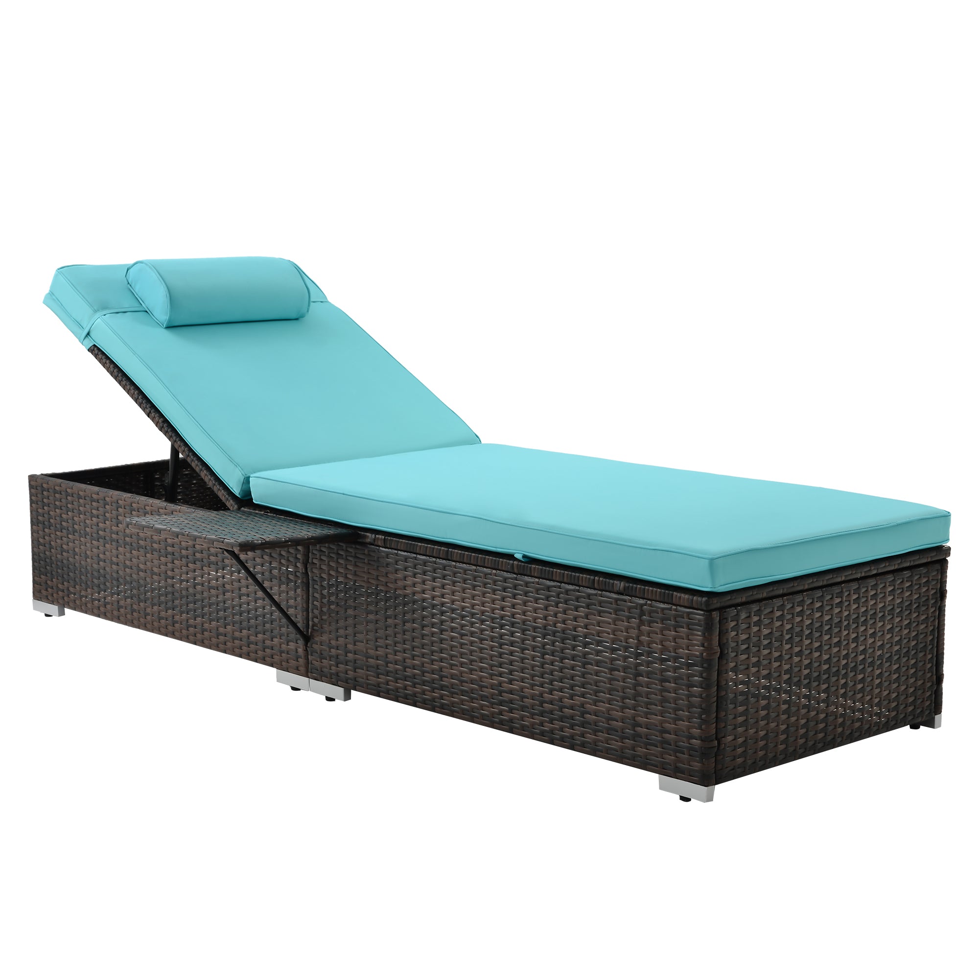 SAME AS W213S00075: Outdoor PE Wicker Chaise Lounge - 2 Piece patio lounge chair; chase longue; lazy boy recliner;outdoor lounge chairs set of 2;beach chairs; recliner chair with side table