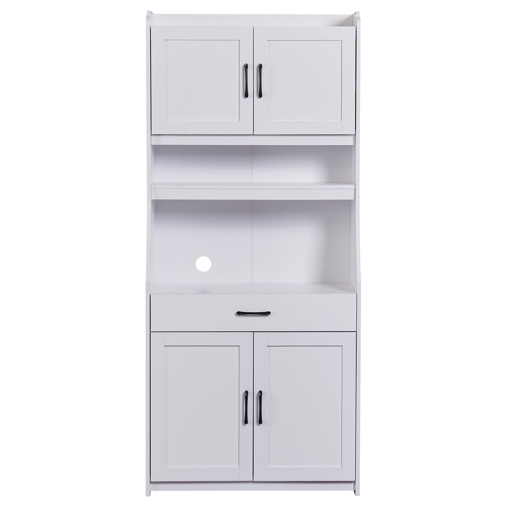 TREXM One-body Style Pantry Cabinet Kitchen Living Room Dining Room Storage Buffet with Doors, Adjustable Shelves (White)