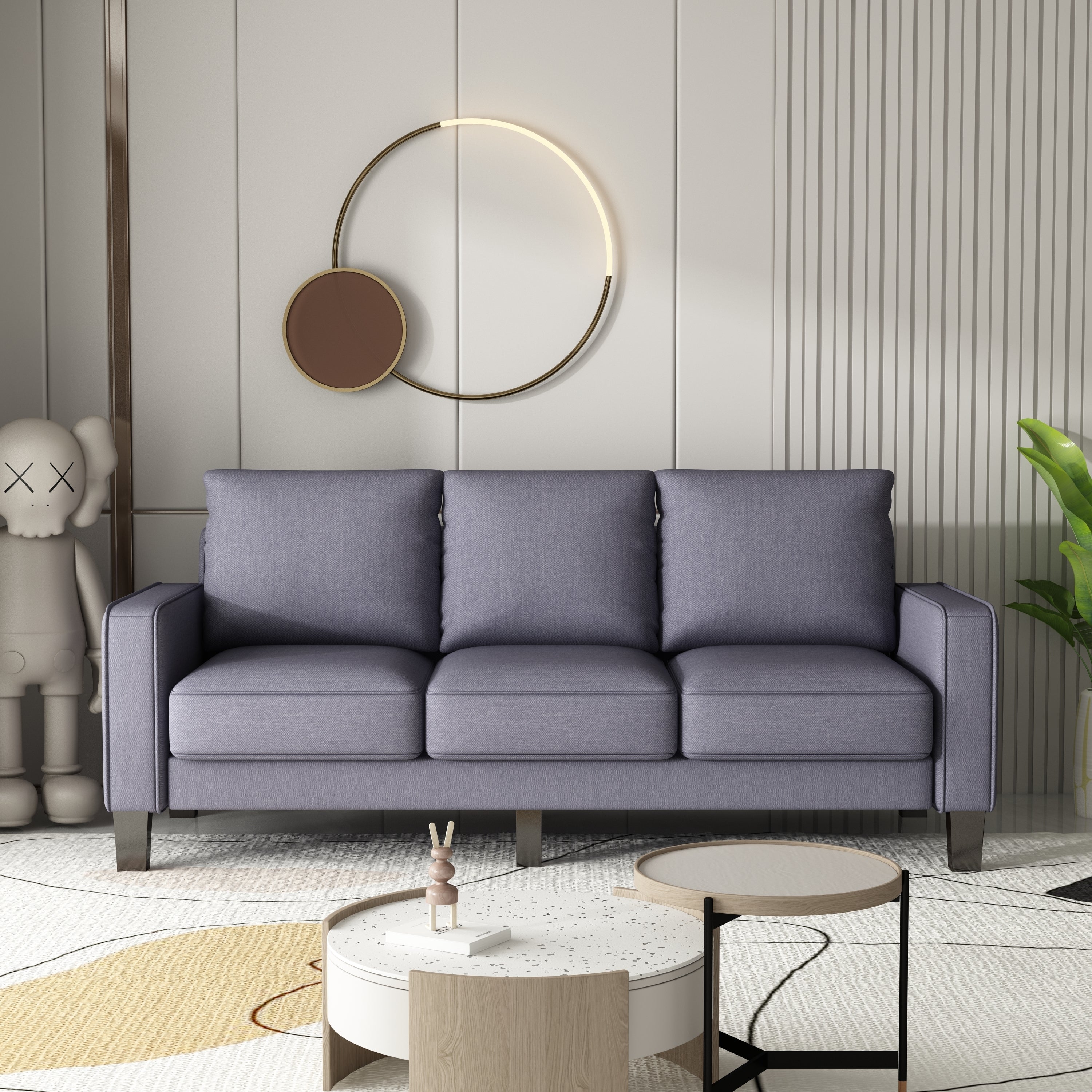 Modern Living Room Furniture Sofa in Dark Grey Fabric 2+3 Seat