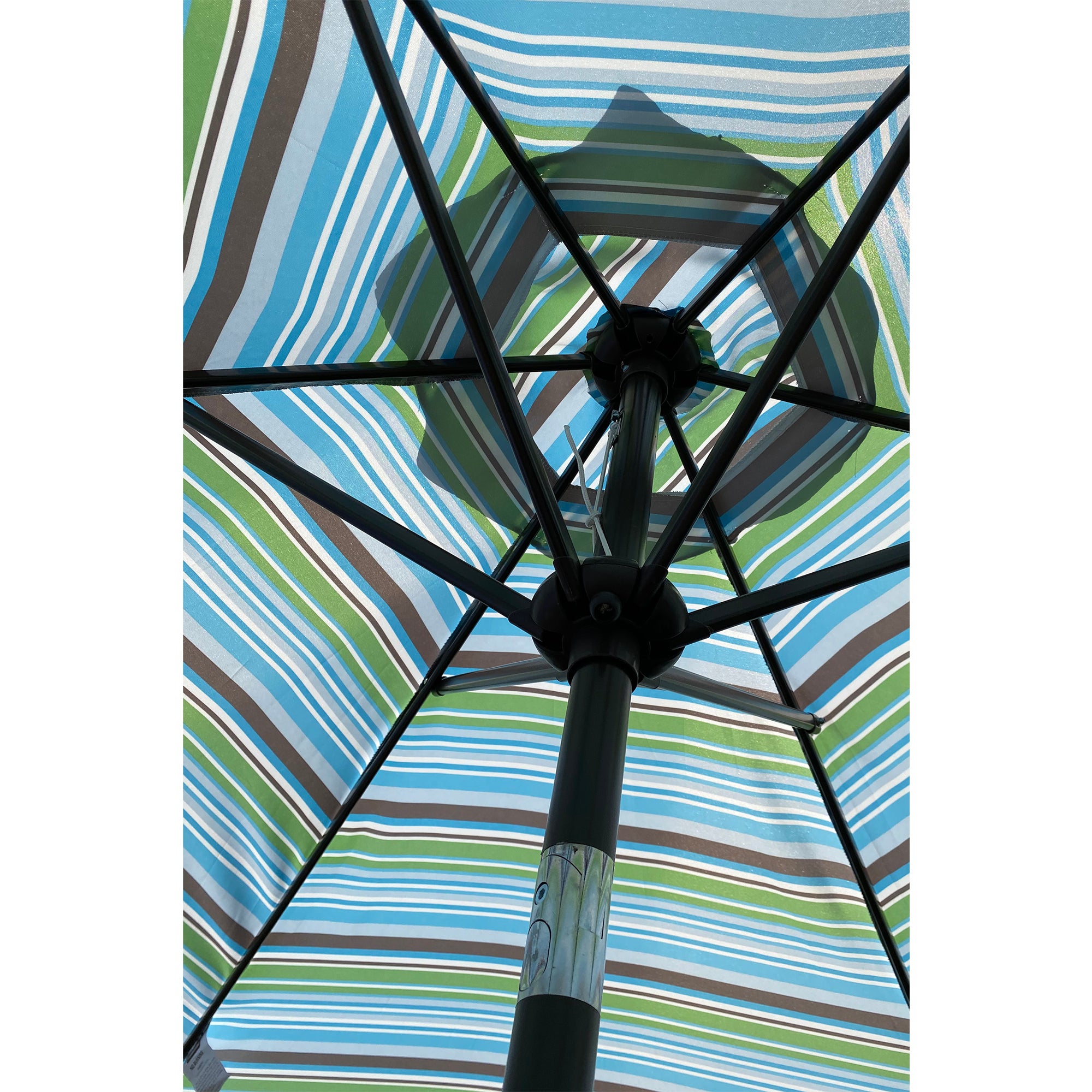 Outdoor Patio 8.6-Feet Market Table Umbrella with Push Button Tilt and Crank, Blue Stripes[Umbrella Base is not Included]