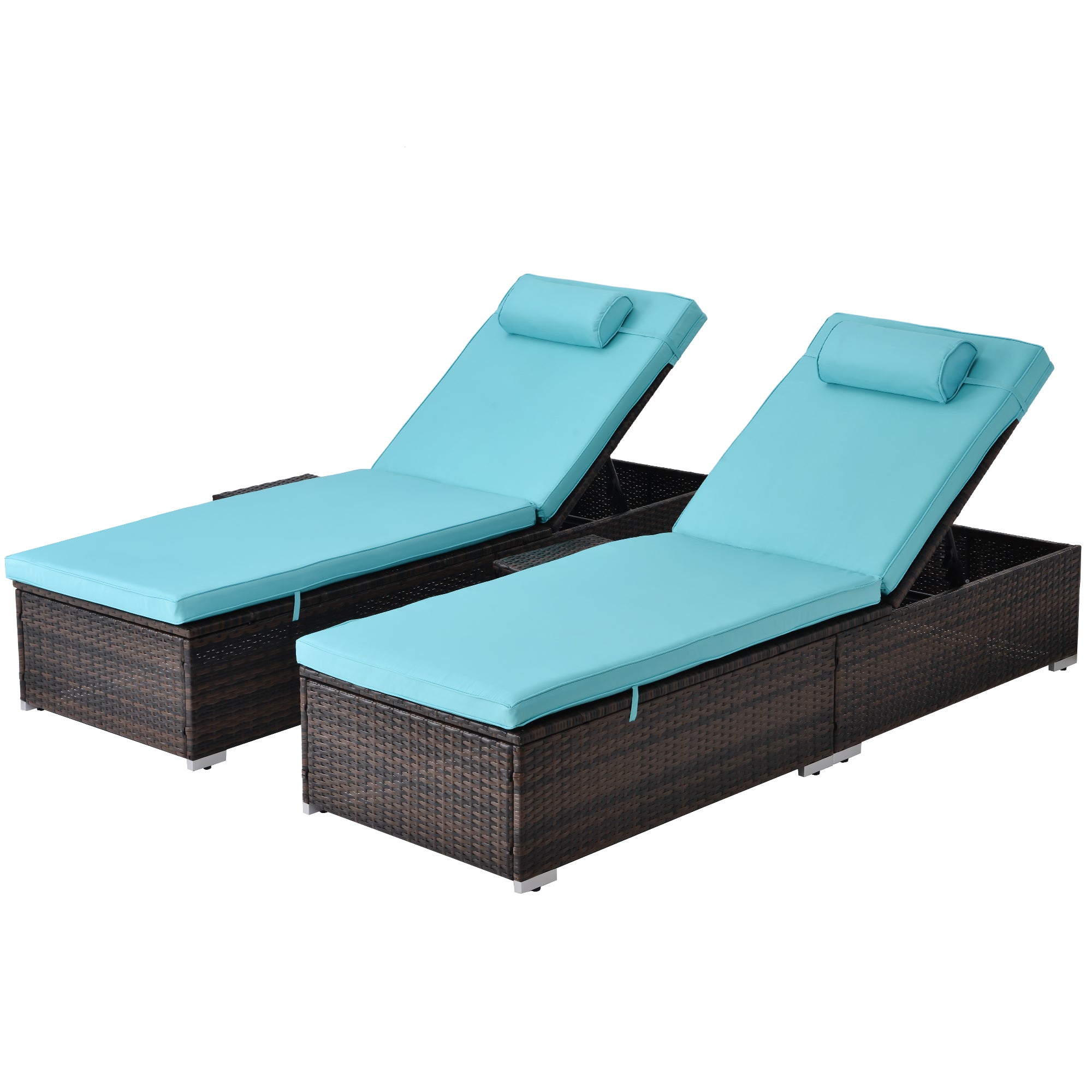 SAME AS W213S00075: Outdoor PE Wicker Chaise Lounge - 2 Piece patio lounge chair; chase longue; lazy boy recliner;outdoor lounge chairs set of 2;beach chairs; recliner chair with side table