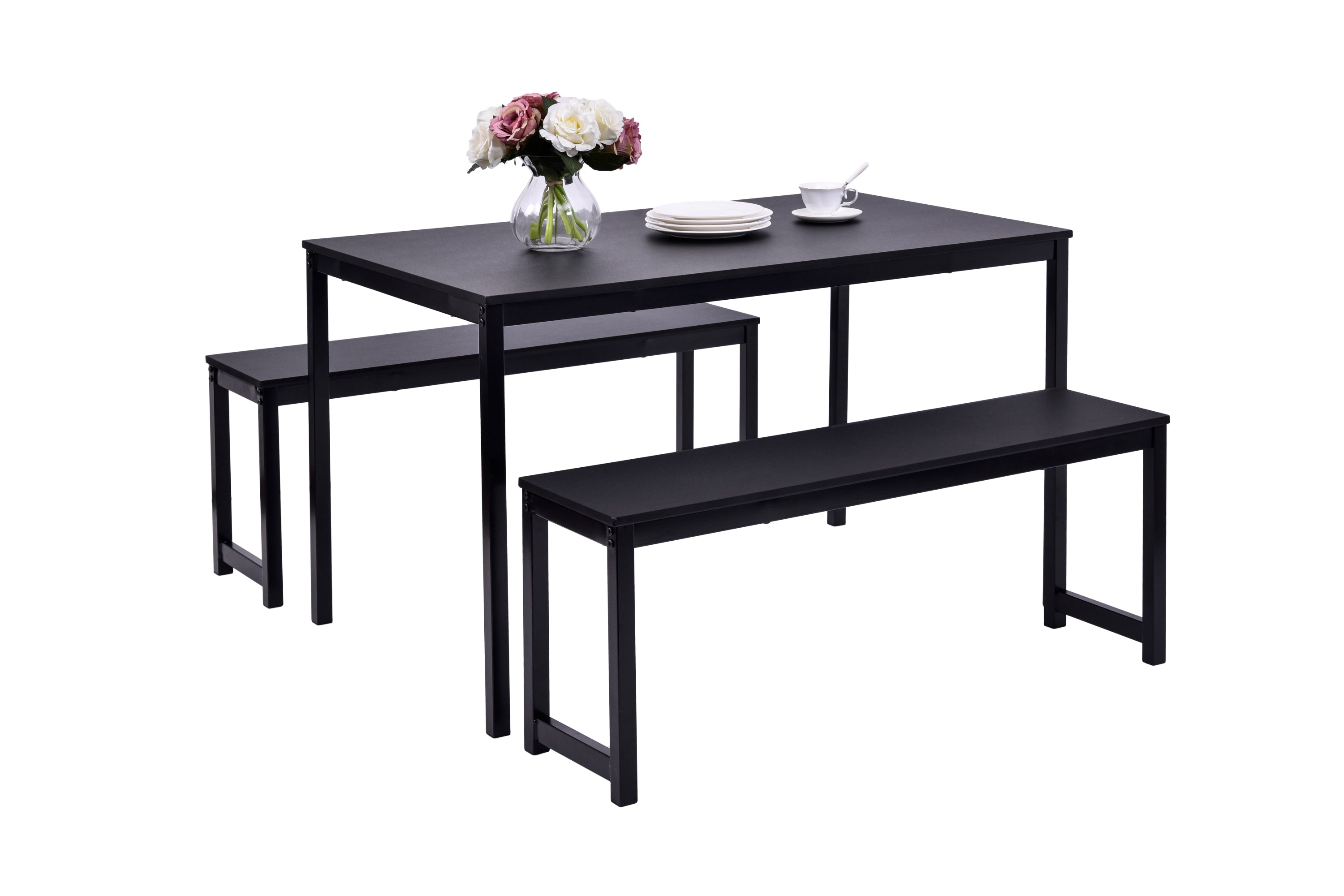 U_STYLE 3 Piece Dining set with Two benches, Modern Dining Room Furniture