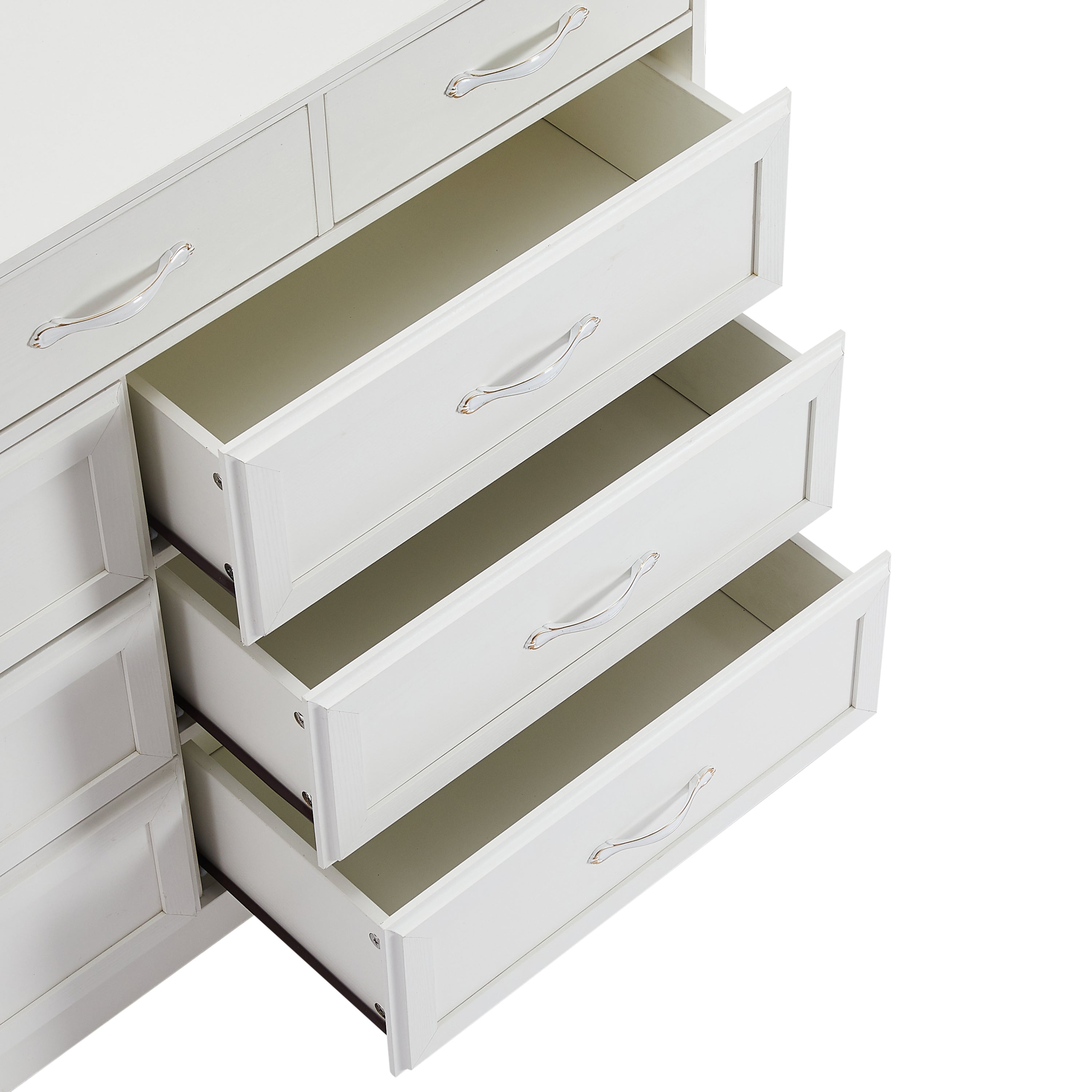 Bedroom dresser, 9 drawer long dresser with antique handles, wood chest of drawers for kids room, living room, entry and hallway, White, 47.2''W x 15.8''D x 34.6''H.