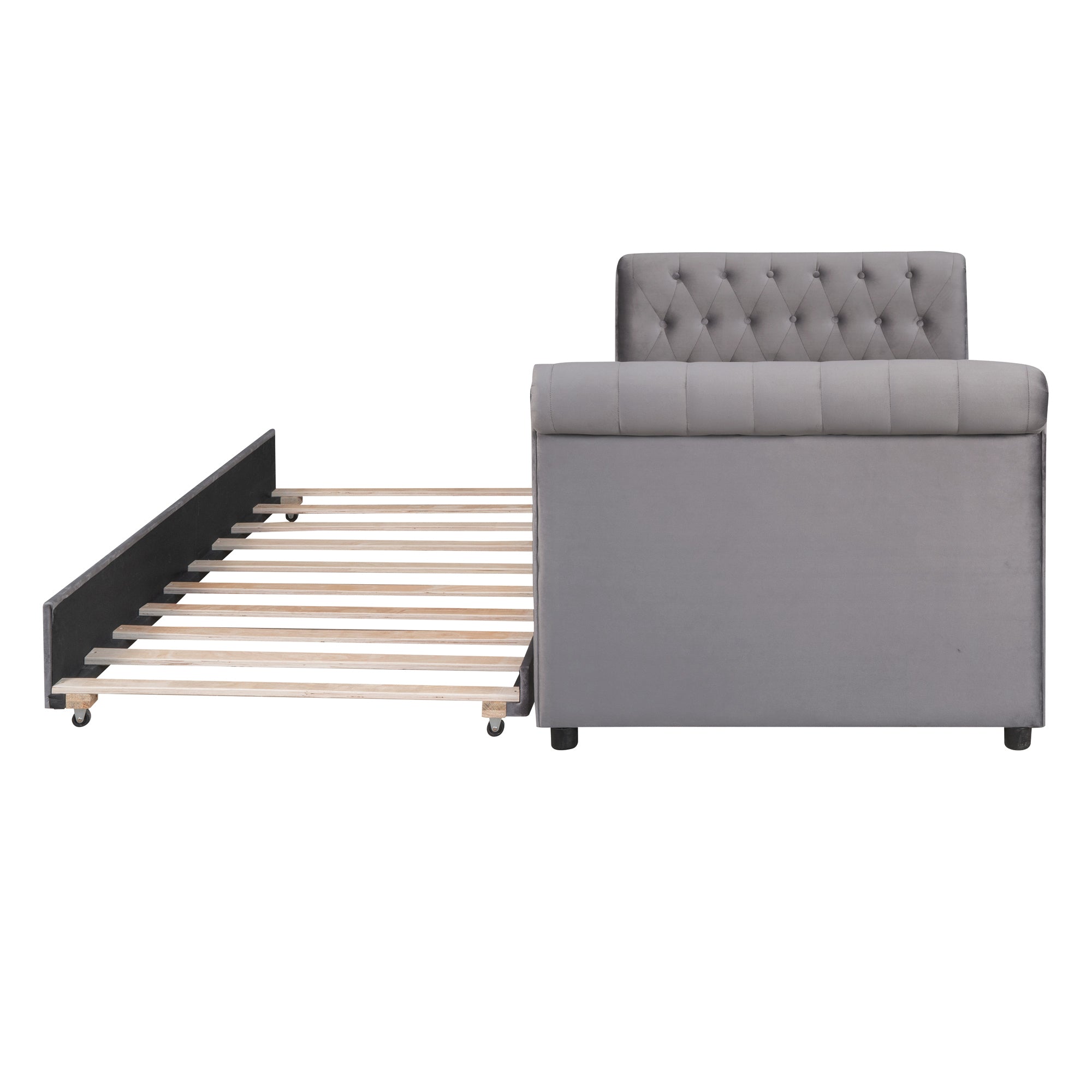 Twin Size Upholstered daybed with Trundle, Wood Slat Support, Gray(OLD SKU :LP000116AAE)