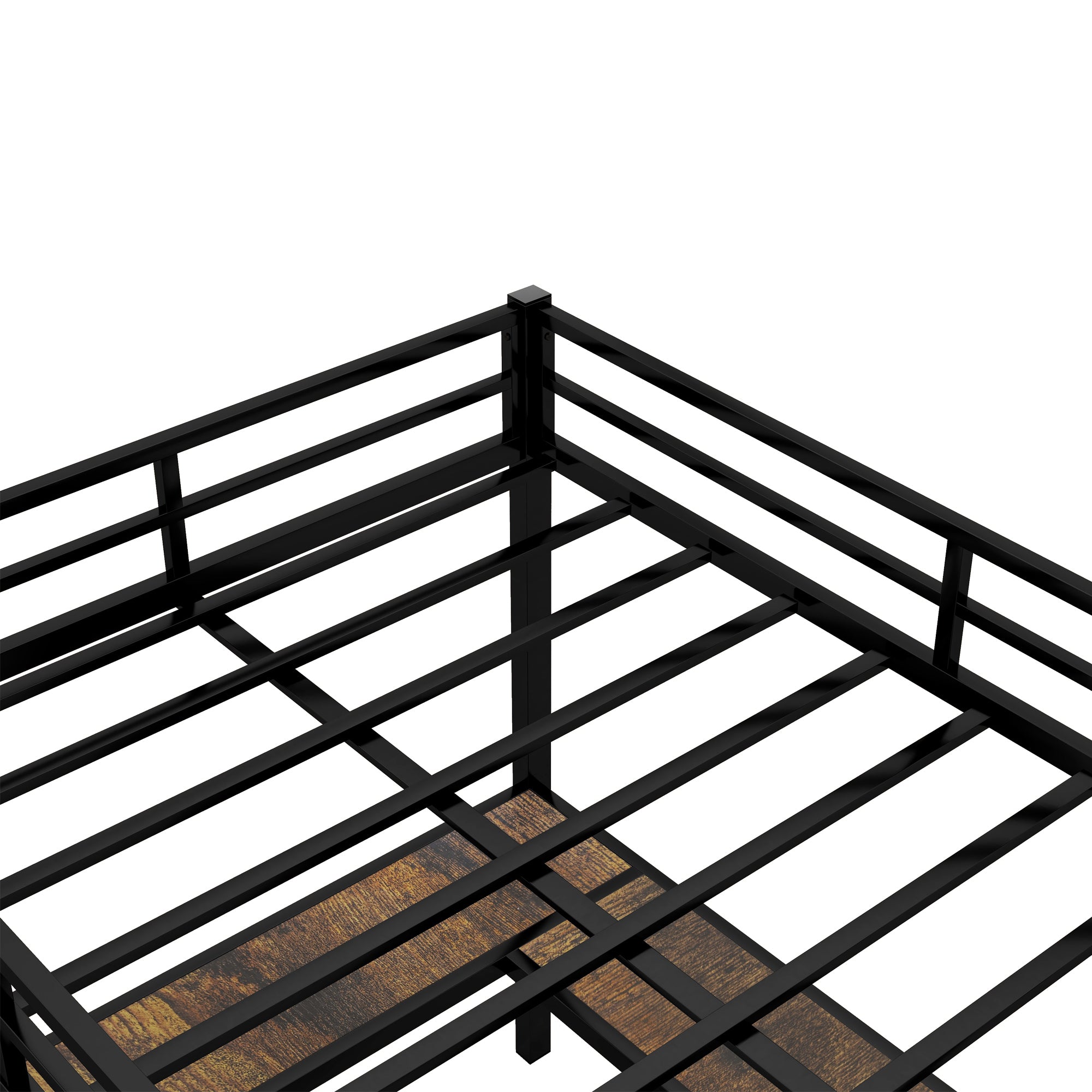 Full Metal Loft Bed with Desk and Shelves, Loft Bed with Ladder and Guardrails, Loft Bed Frame for Bedroom (Black) (Old SKU: W1307S00009)