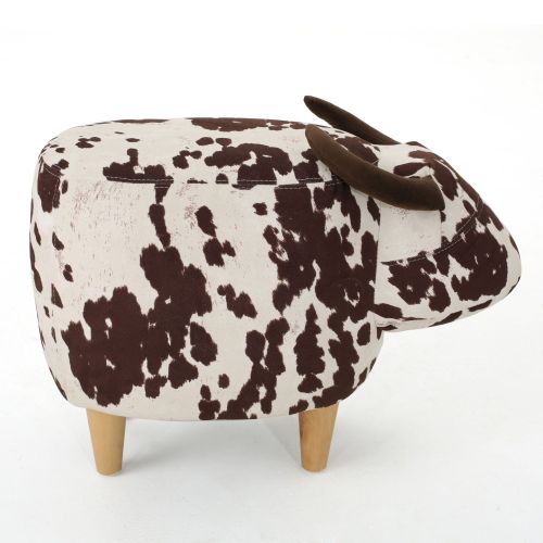 Velvet Cow-Shaped Ottoman, Cute Wood Foot Stool Shoes Changing Seat with Cushioned for Adult Living Room, Bedroom, Nursery Gameroom, Playroom, Porch Furniture