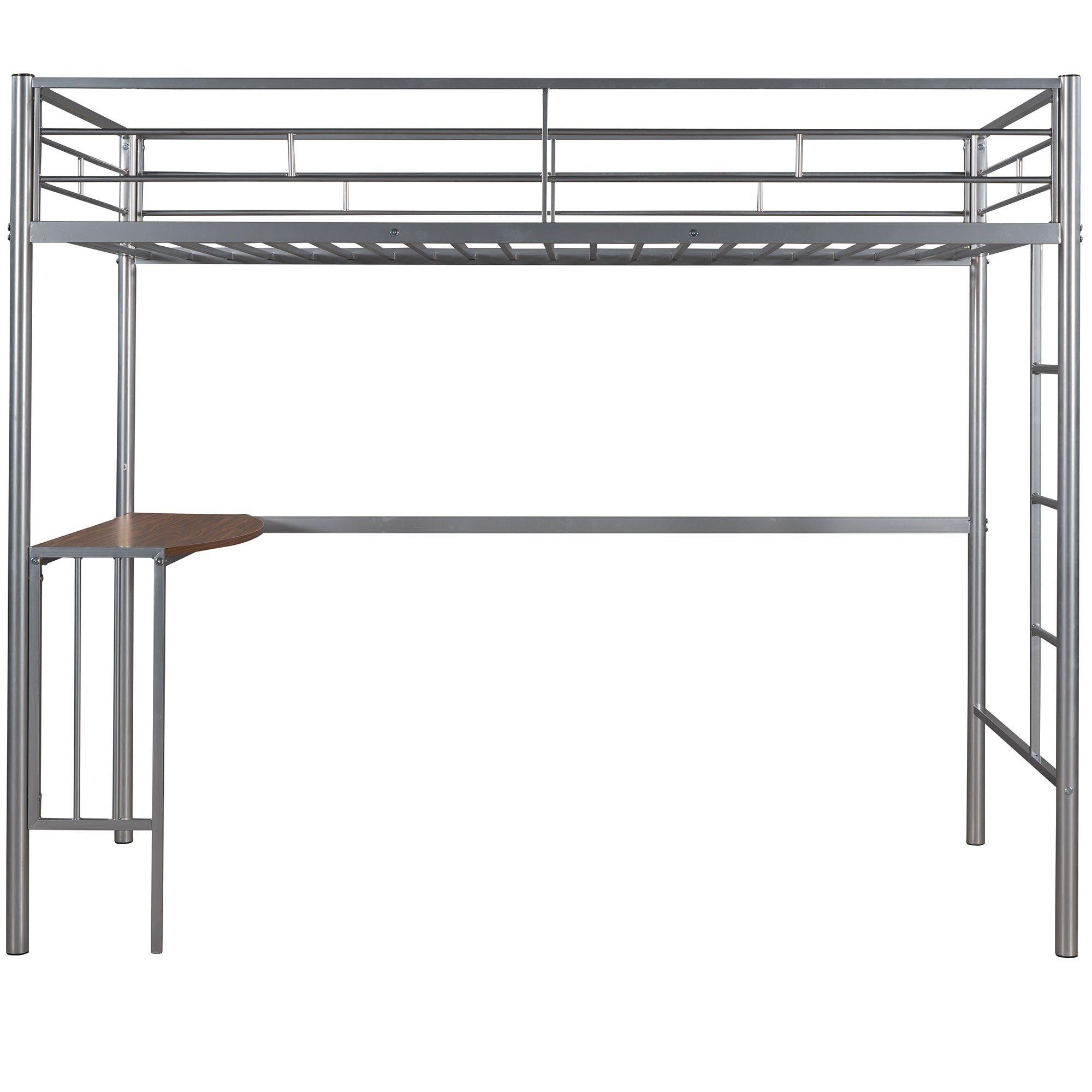 Twin Over Full Metal Bunk Bed with Desk, Ladder and Quality Slats for Bedroom, Metallic Silver（OLD SKU :LP000092AAN）