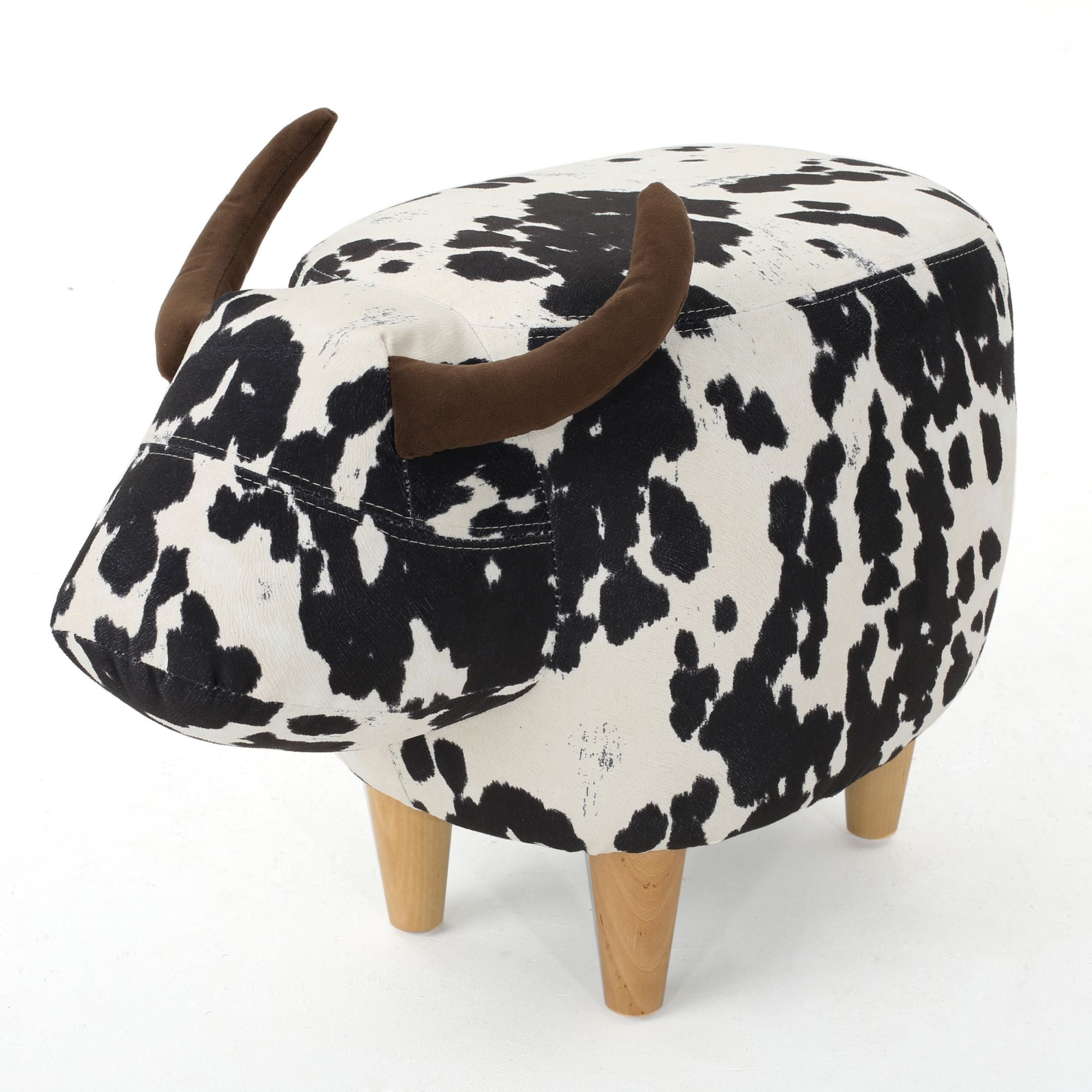 Velvet Cow-Shaped Ottoman, Cute Wood Foot Stool Shoes Changing Seat with Cushioned for Adult Living Room, Bedroom, Nursery Gameroom, Playroom, Porch Furniture