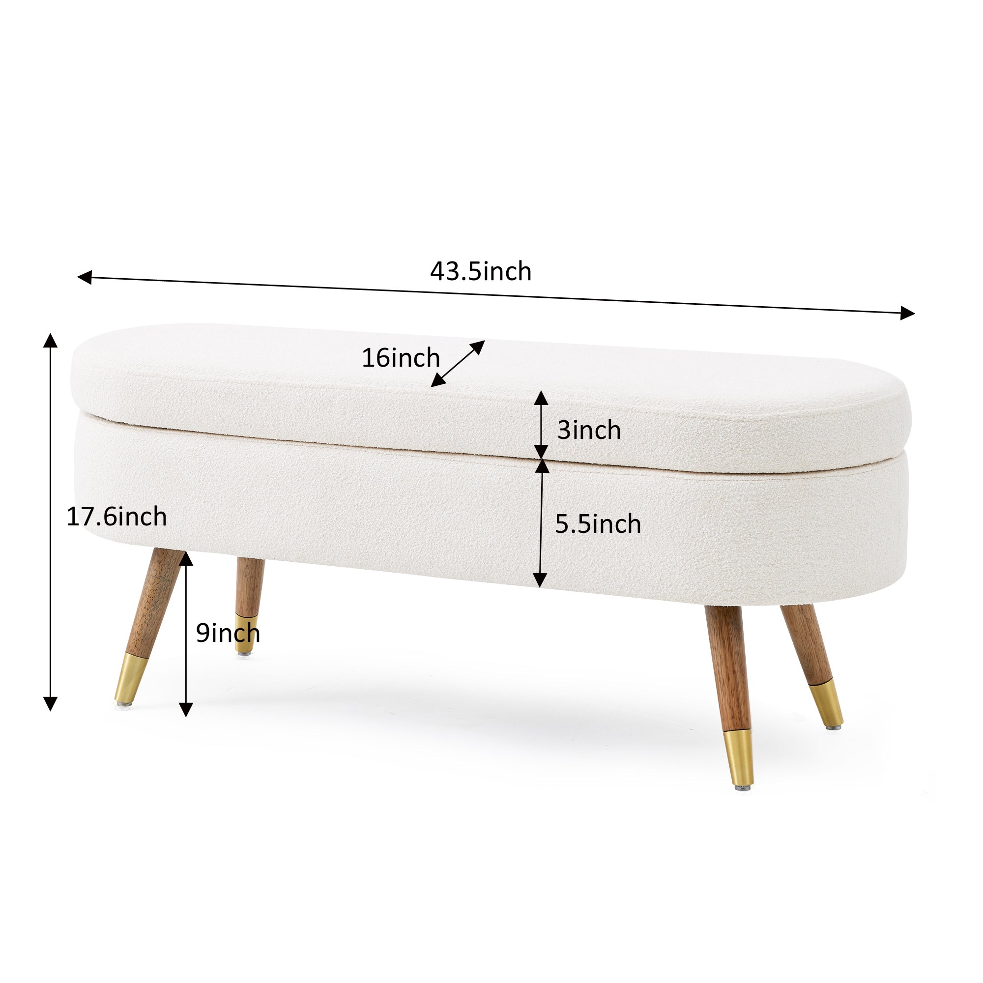 Storage bench Upholstered Boucle Ottoman with Golden Metal Legs End of Bed bench for Bedroom, Living Room, Entryway,Bed Side(Ivory)