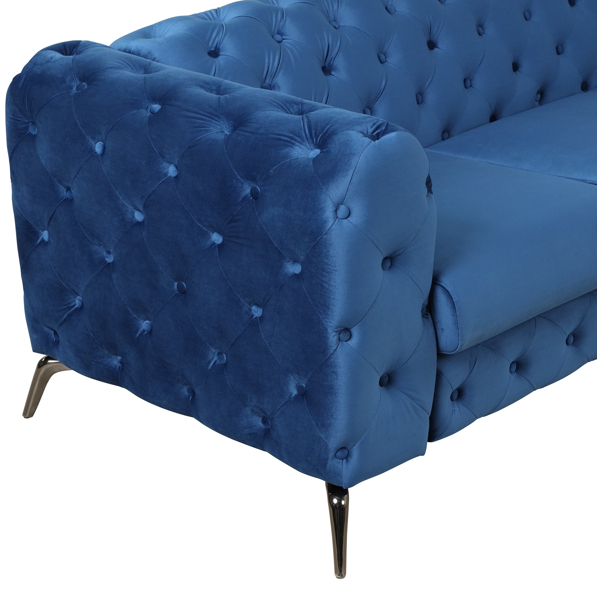 Modern 3-Piece Sofa Sets with Sturdy Metal Legs,Velvet Upholstered Couches Sets Including Three Seat Sofa, Loveseat and Single Chair for Living Room Furniture Set,Blue