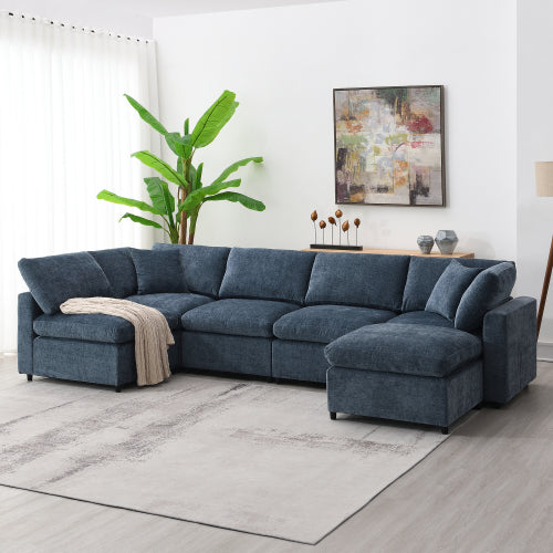 130*65" Modern Modular Cloud Sofa Bed, 6 Seat Chenille Sectional Couch Set with Ottoman,Free Combination,Convertible U Shaped Sleeper Sofa for Living Room, Apartment, 3 Colors