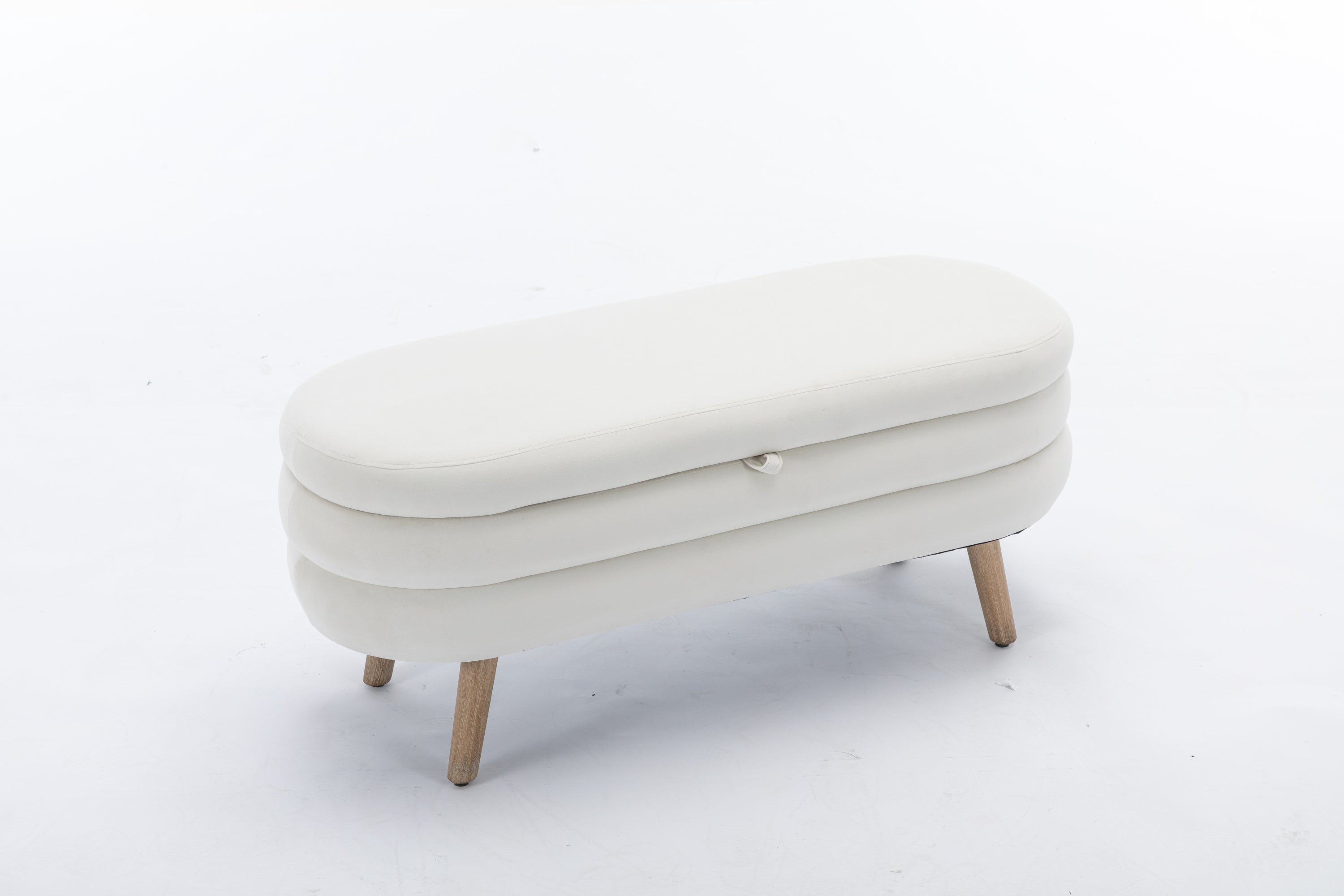 036-Velvet Fabric Storage Bench Bedroom Bench With Wood Legs For Living Room Bedroom Indoor