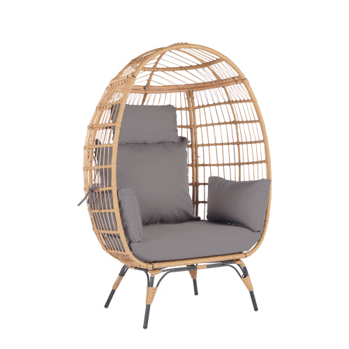 Wicker Egg Chair, Oversized Indoor Outdoor Lounger for Patio, Backyard, Living Room w/ 5 Cushions, Steel Frame,\