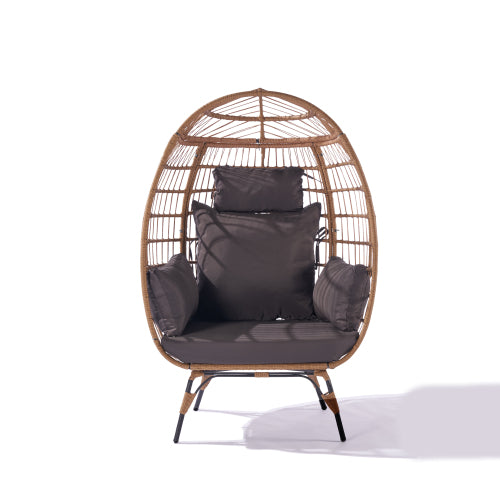 Wicker Egg Chair, Oversized Indoor Outdoor Lounger for Patio, Backyard, Living Room w/ 5 Cushions, Steel Frame,\