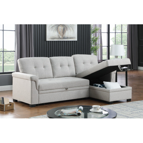 Lucca 84" Linen Reversible Sleeper Sectional Sofa with Storage Chaise