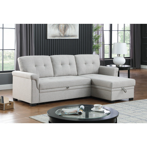 Lucca 84" Linen Reversible Sleeper Sectional Sofa with Storage Chaise