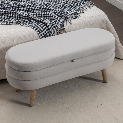 036-Velvet Fabric Storage Bench Bedroom Bench With Wood Legs For Living Room Bedroom Indoor