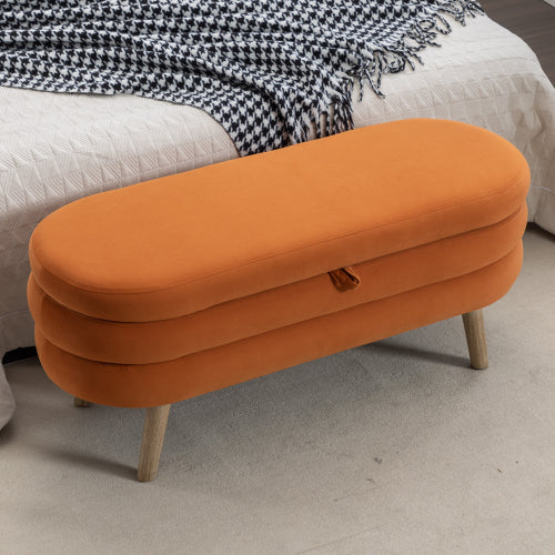 036-Velvet Fabric Storage Bench Bedroom Bench With Wood Legs For Living Room Bedroom Indoor