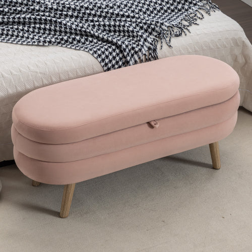 036-Velvet Fabric Storage Bench Bedroom Bench With Wood Legs For Living Room Bedroom Indoor