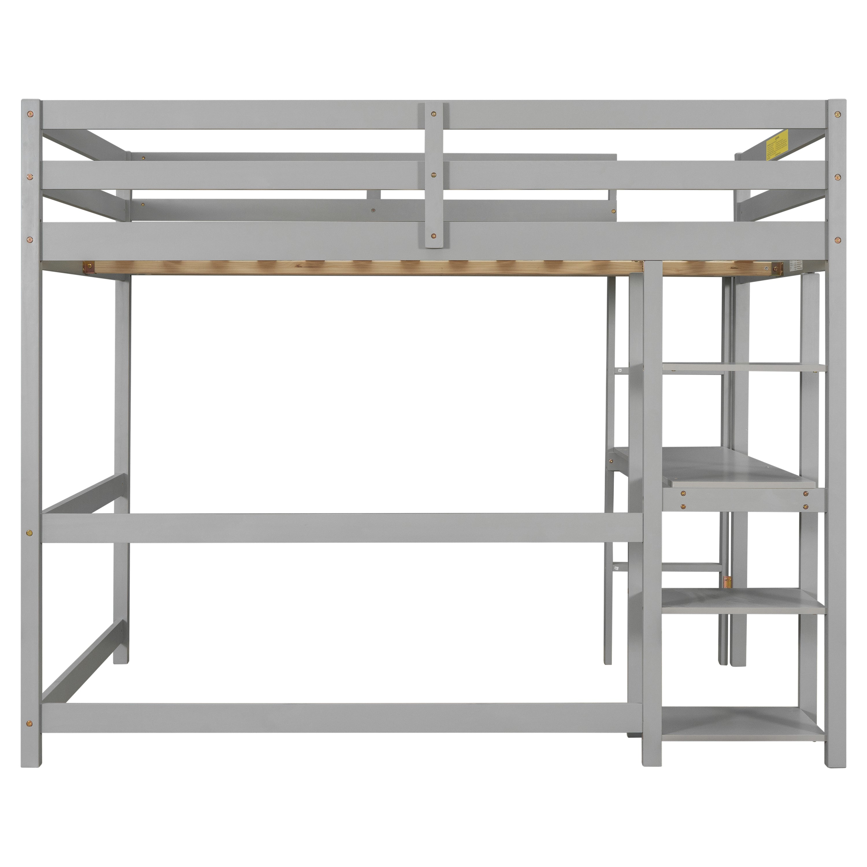 Full Loft Bed with Desk and Shelves,Grey