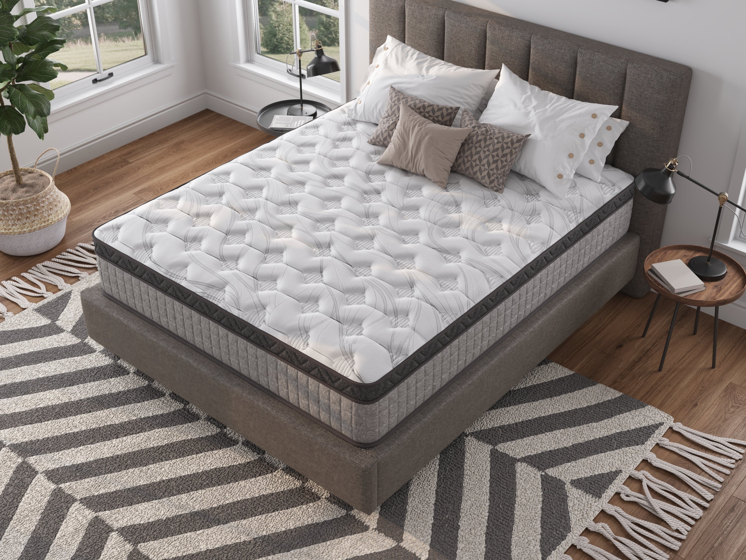 10' Diamond Innerspring Hybrid and Cooling Gel Memory Foam Mattress, Pressure Relief, and Motion Isolation, CertiPUR-US and Oeko TEX Certified
