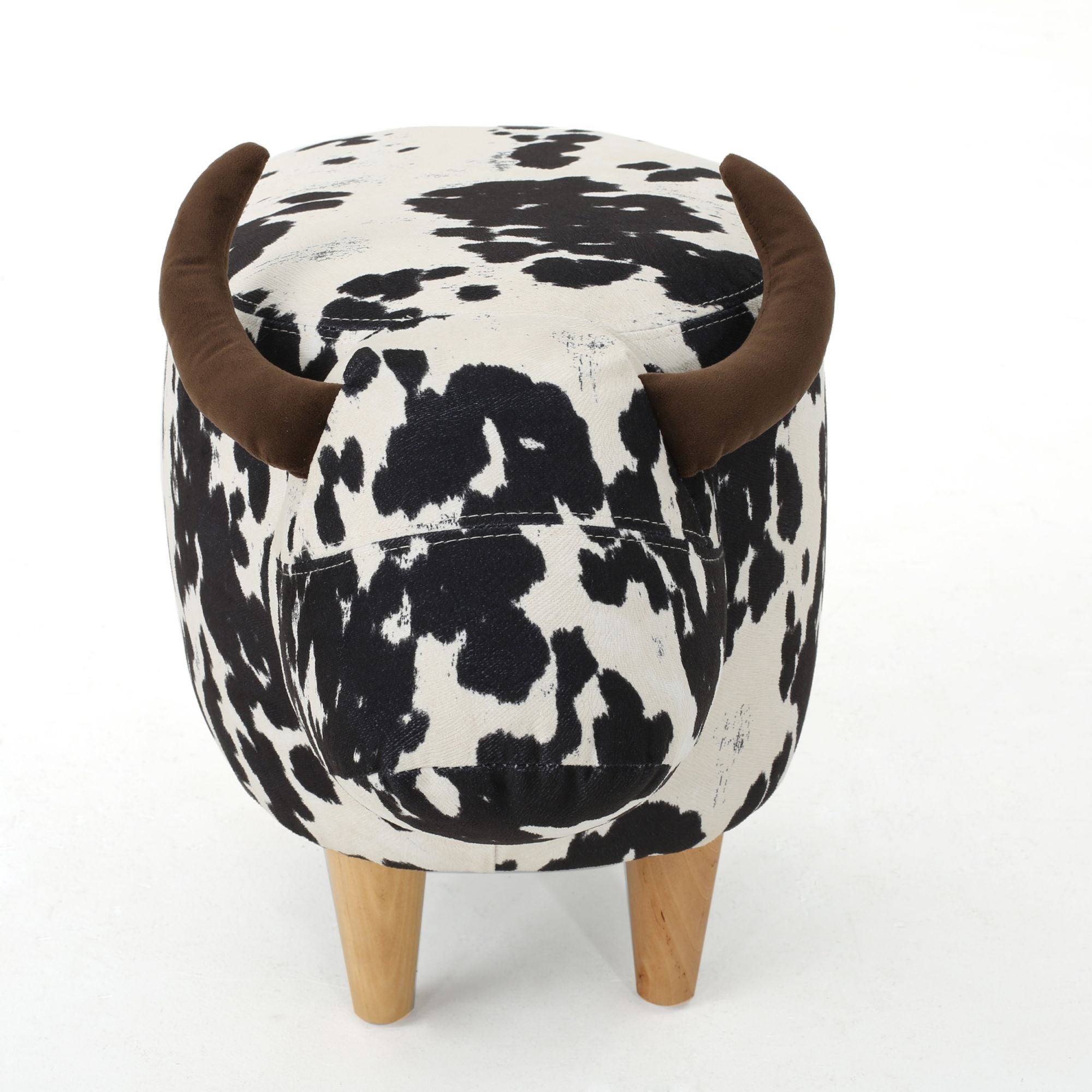 Velvet Cow-Shaped Ottoman, Cute Wood Foot Stool Shoes Changing Seat with Cushioned for Adult Living Room, Bedroom, Nursery Gameroom, Playroom, Porch Furniture