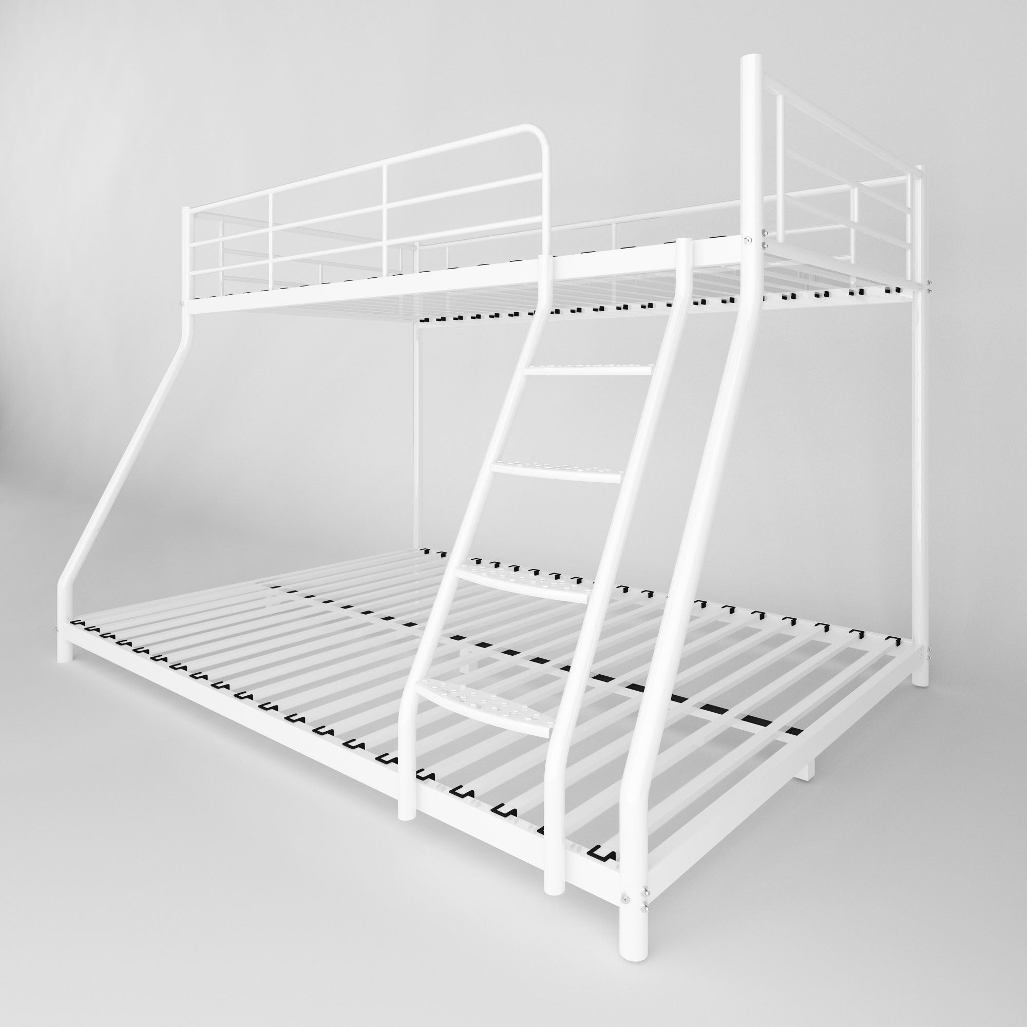 White Twin over Full Metal Bunk Bed with Comfortable Rungs, Easy to assemble