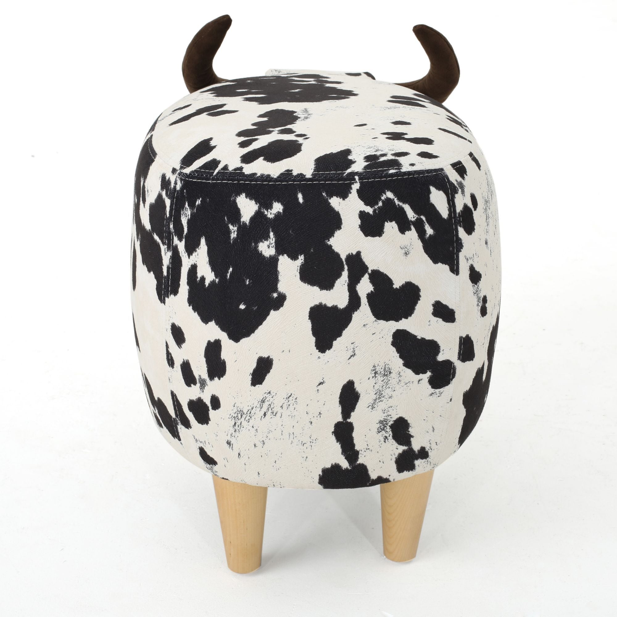 Velvet Cow-Shaped Ottoman, Cute Wood Foot Stool Shoes Changing Seat with Cushioned for Adult Living Room, Bedroom, Nursery Gameroom, Playroom, Porch Furniture