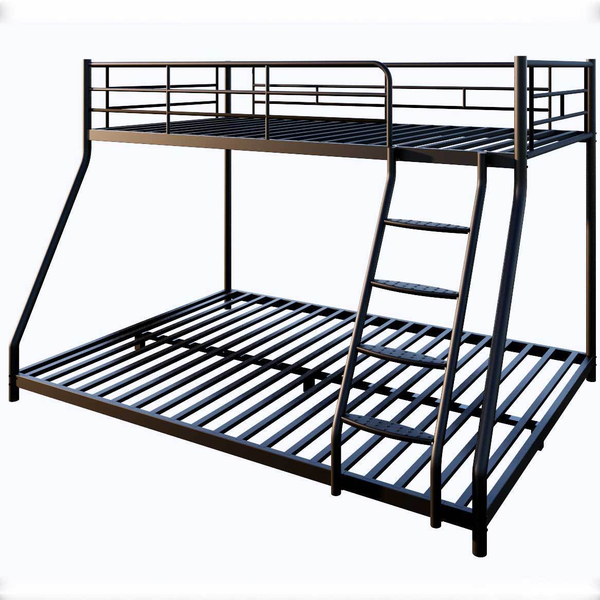 Black Twin over Full Metal Bunk Bed with Comfortable Rungs, Easy to assemble